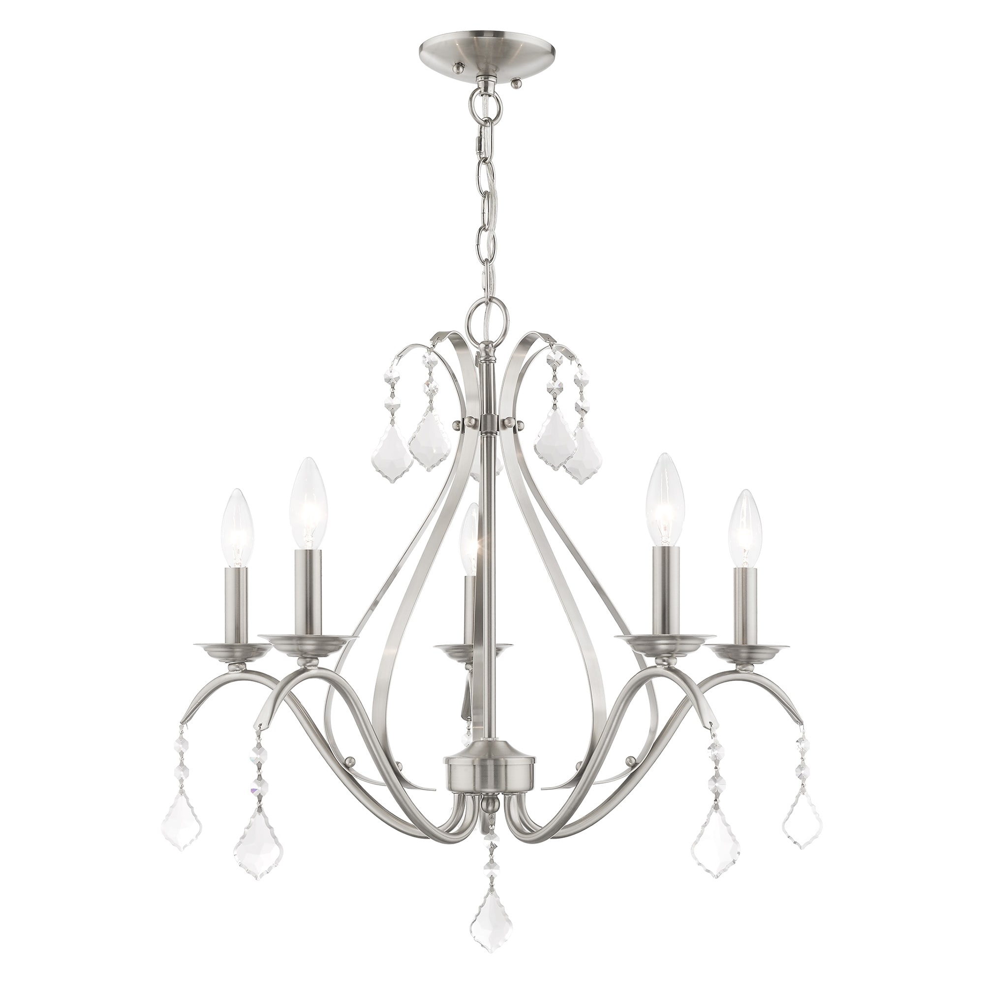 Brushed Nickel 5-Light Chandelier with Clear Crystals