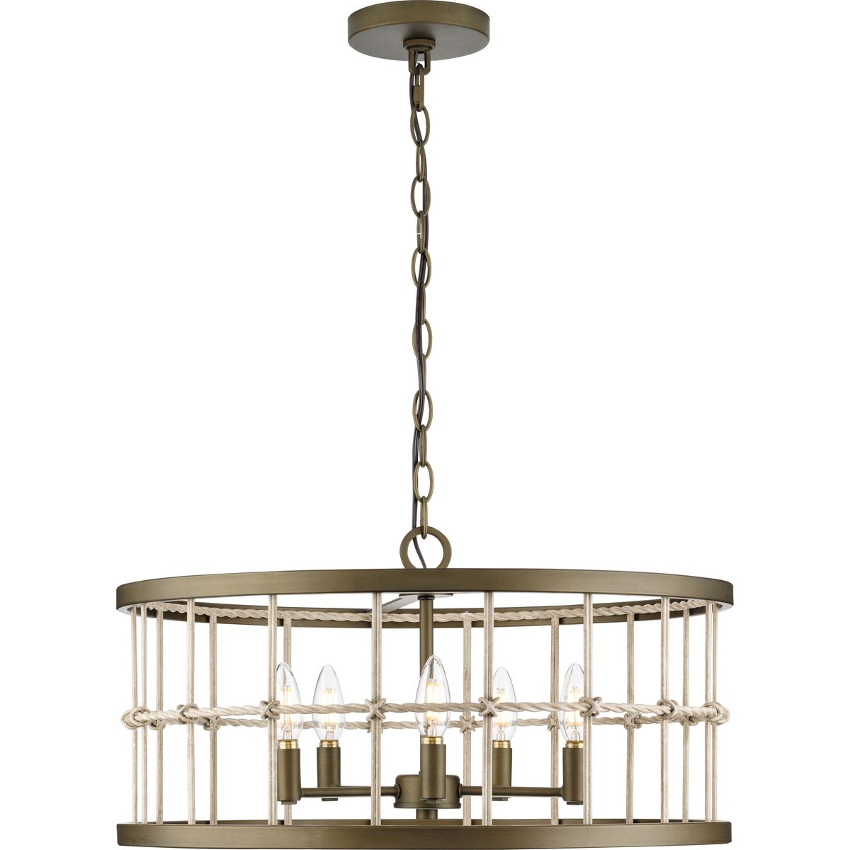Aged Brass 22" Woven Metal 5-Light Chandelier