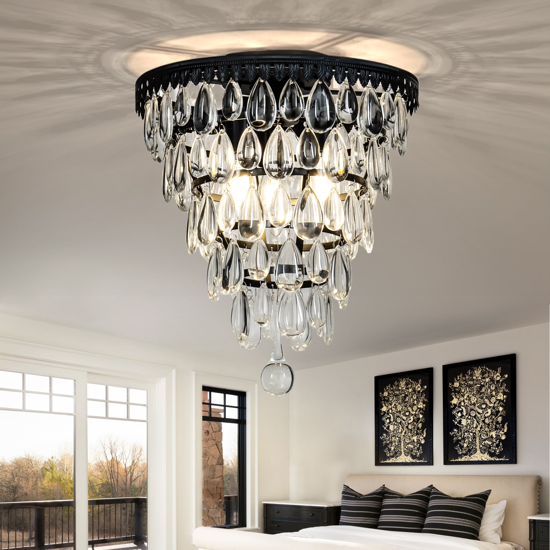AloaDecor Lighting LC7003D31MB06A 3 -Light 12-in Matte Black Flush Mount Light