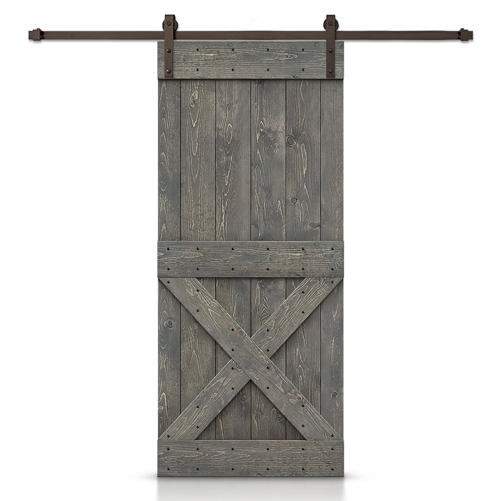 CALHOME 28-in x 84-in Weather Gray Knotty Pine Wood Solid Core Barn ...