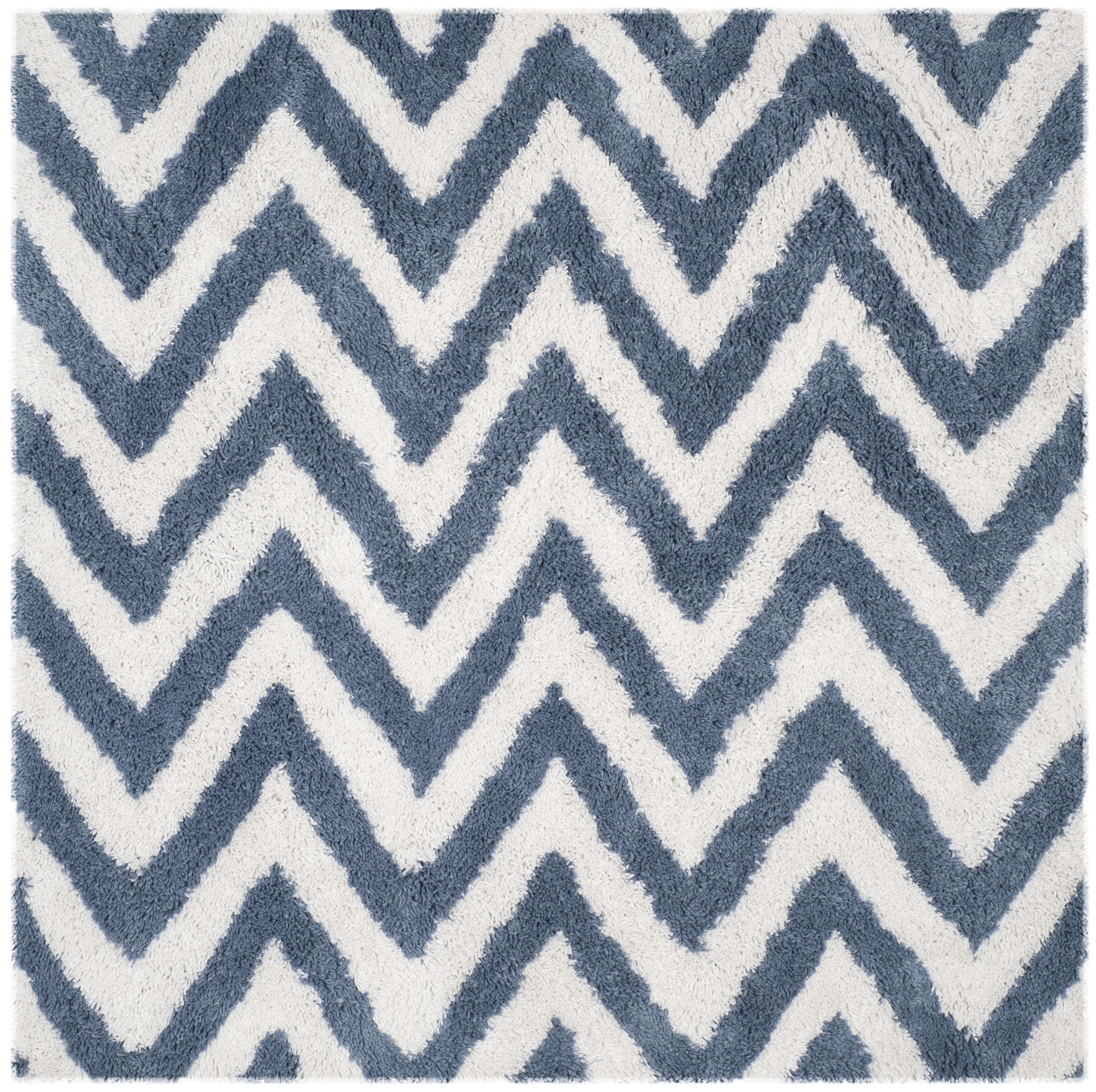 Safavieh SG250A-5SQ Chevron Shag 5 x 5 (ft) Tufted Synthetic Ivory/Blue Square Indoor Chevron Area rug