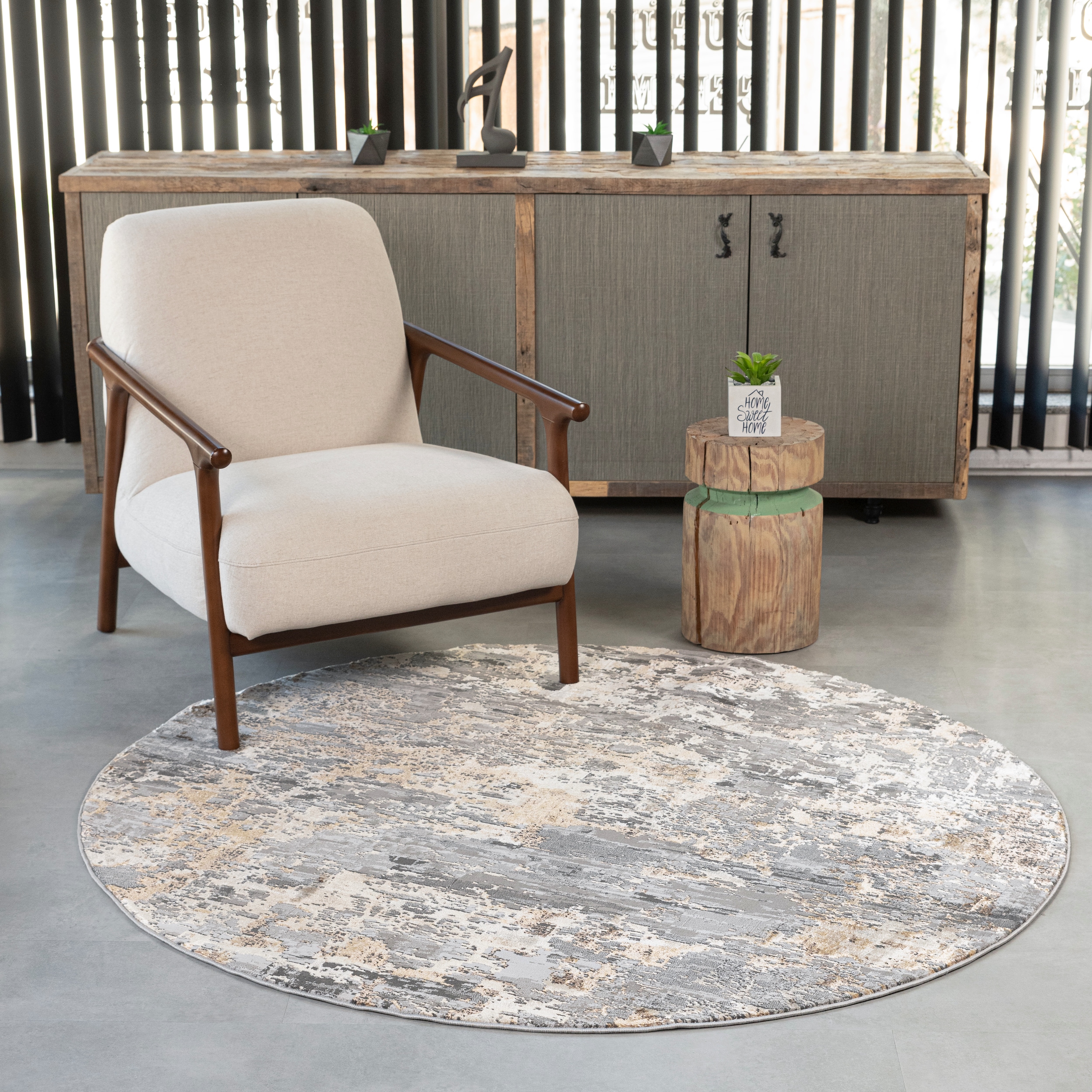 MDA Rugs BM0288 Bowman 8 x 8 (ft) Polyester Ivory/Gray Round Indoor Abstract Area rug