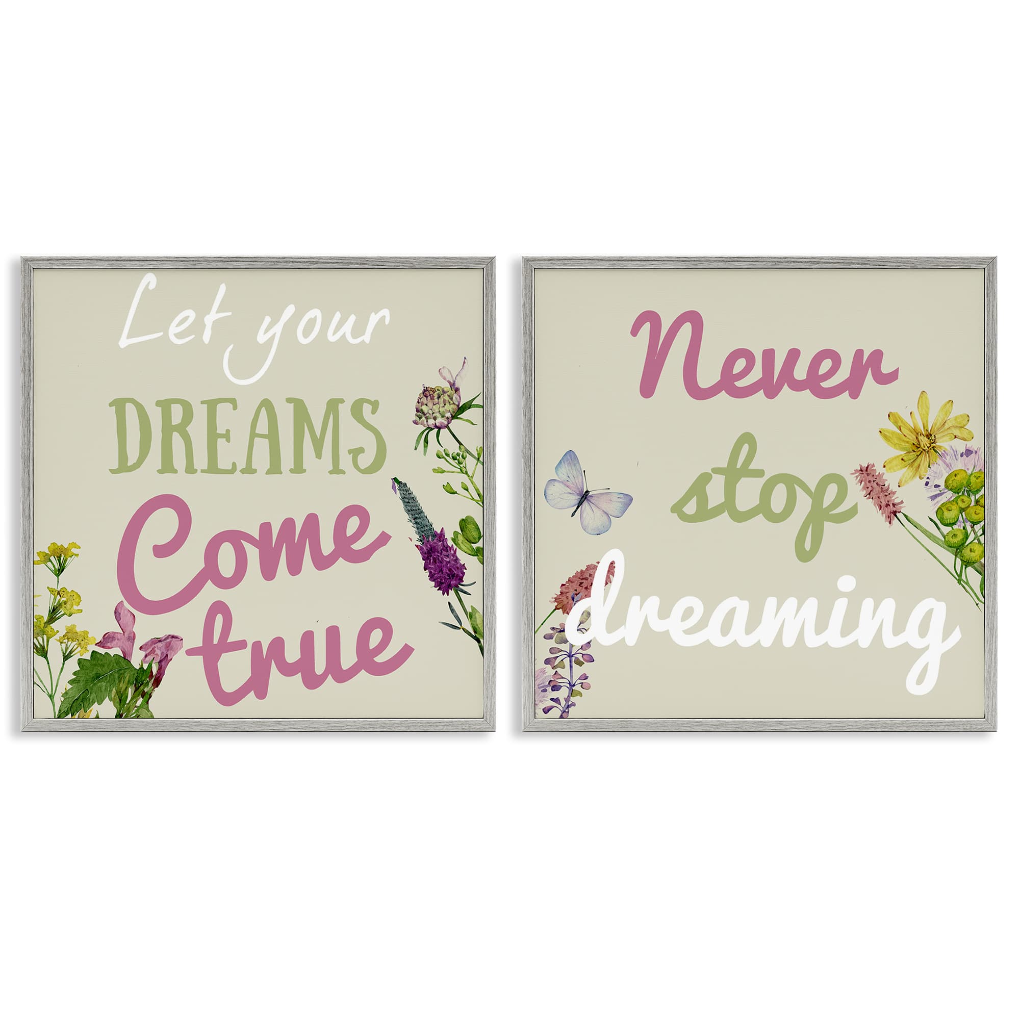 Stupell Industries B2-778-GFF-2PC-24X24 Motivational Dream Sentiments 2pc Framed Giclee Set design by Kim Allen
