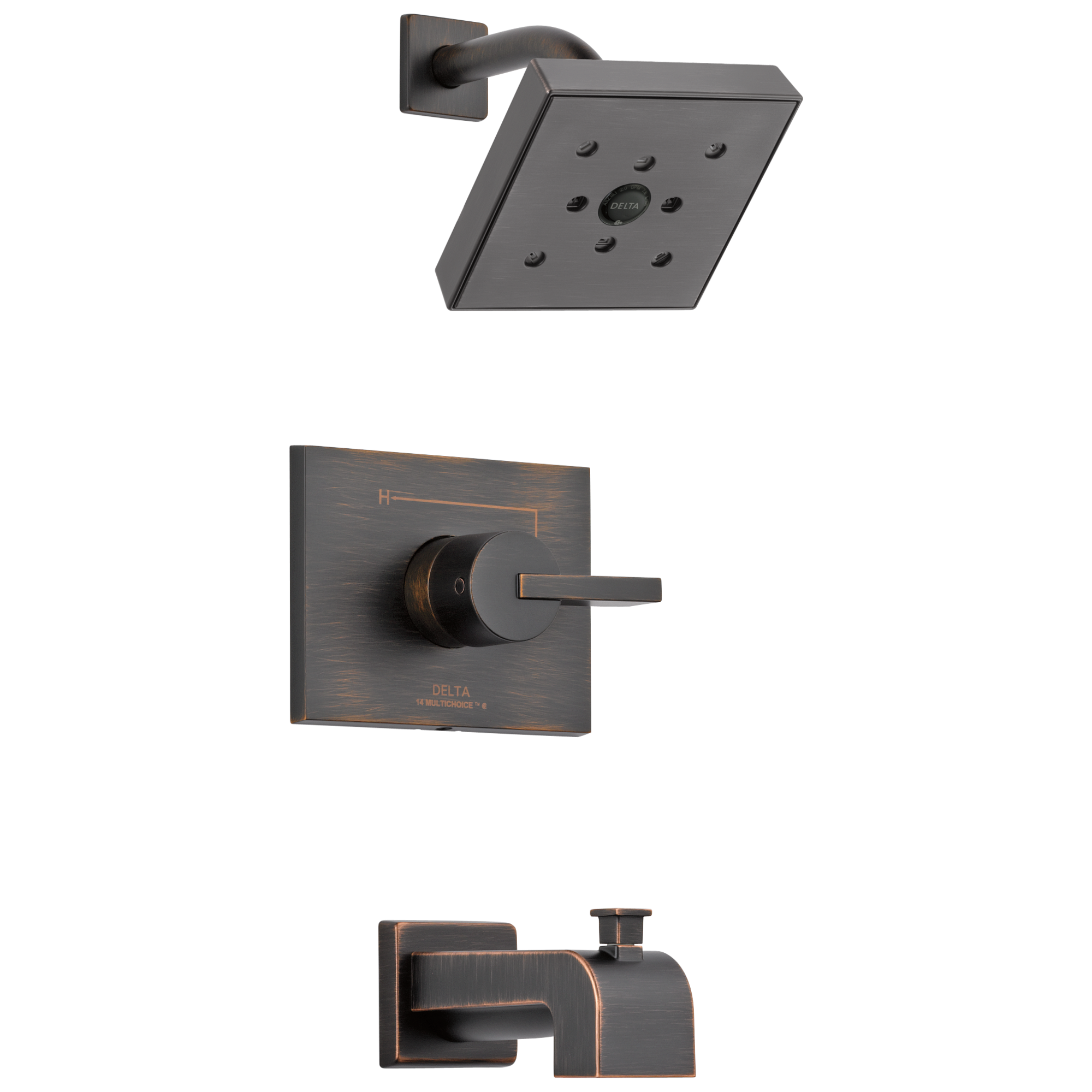 Delta T14453-RBH2O Vero Venetian Bronze 1-handle Single function 6.0-Inches Square Bathtub and shower Faucet