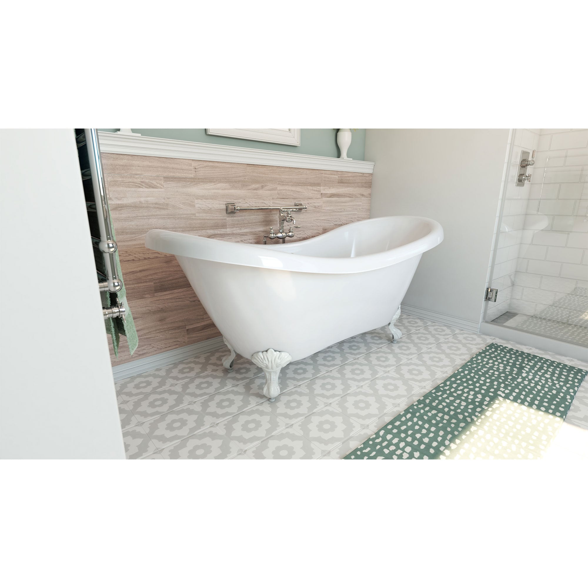 DreamLine BTCP6928HFXXC00 Chesapeake 28.5-in x 68.75-in White Acrylic Oval Clawfoot Soaking bathtub ( Center Drain )