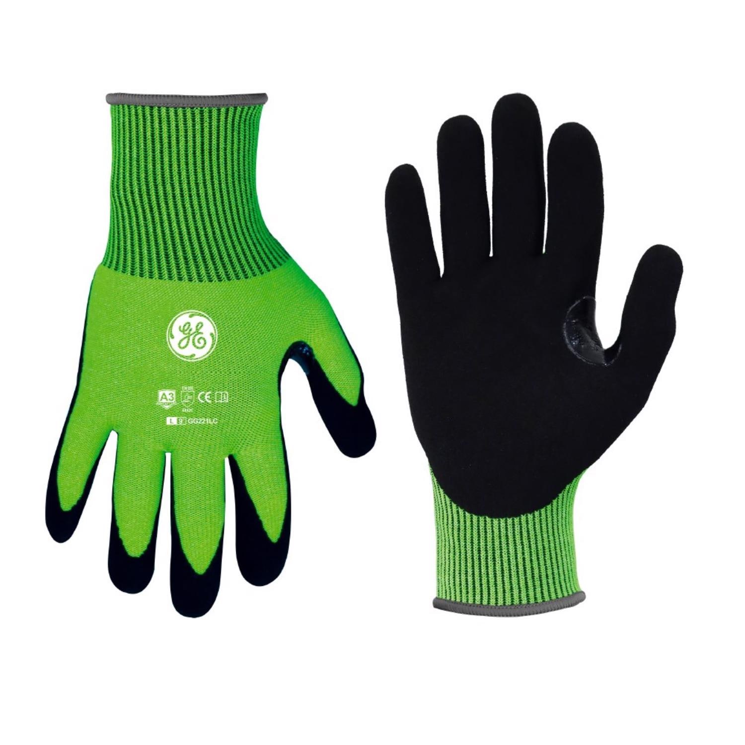 GE neral Electric Unisex Dipped Gloves Black High Vis Green L 1 pair