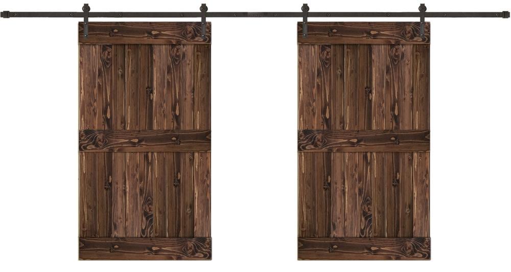 Creative Entryways BPEP2120-8084-10B 80-in x 84-in Espresso Mid-Bar Pine Wood Solid core Double Barn Door (Hardware Included)