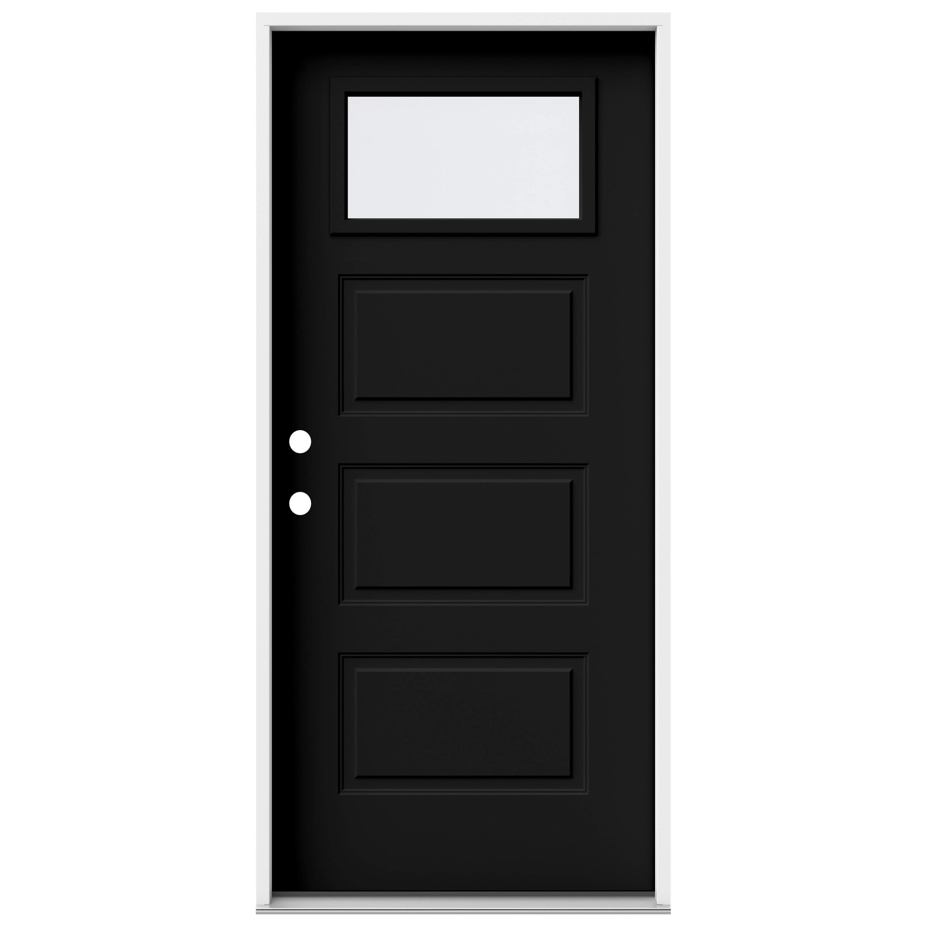 JELD-WEN LOWOLJW250300006 36-in x 80-in x 4-9/16-in Steel 1/4 lite Right-hand inswing Black Painted Prehung Front Door Insulating core
