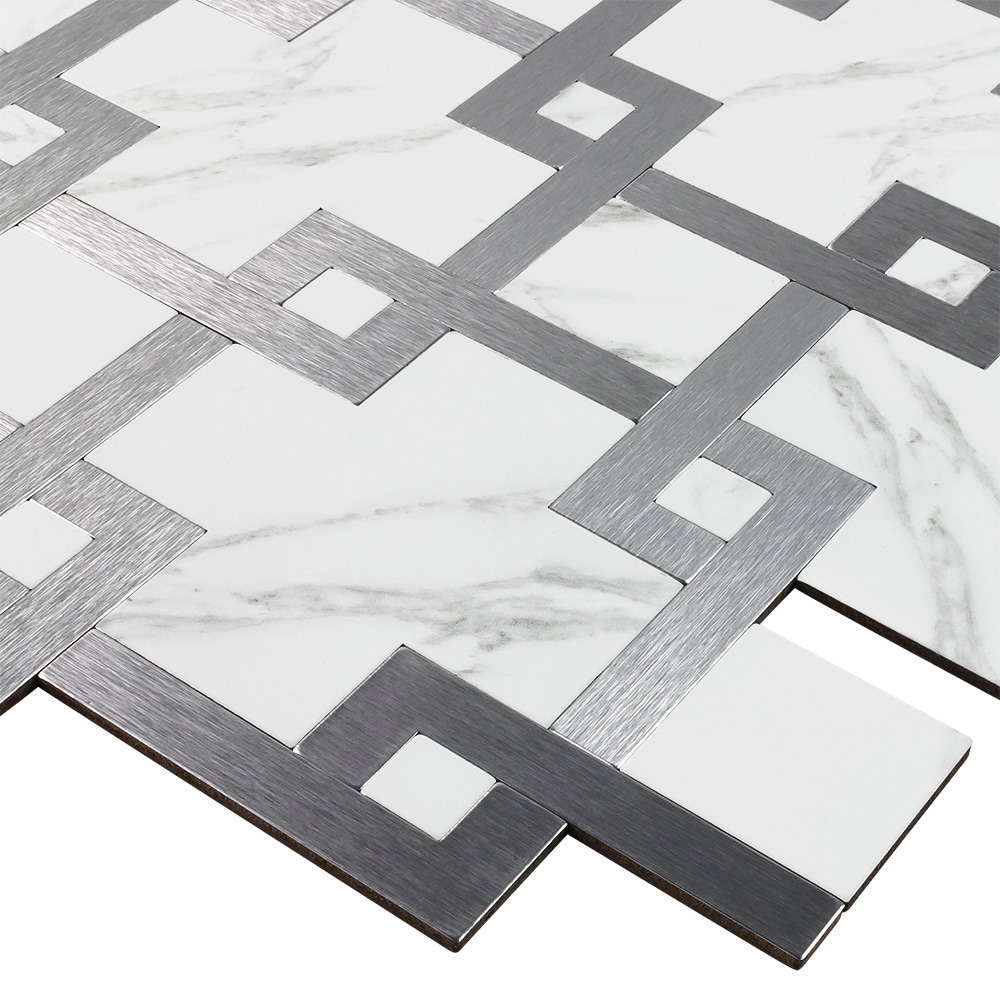 Peel&Stick Mosaics Cararra Connection White and Gray 14-in x 14-in ...