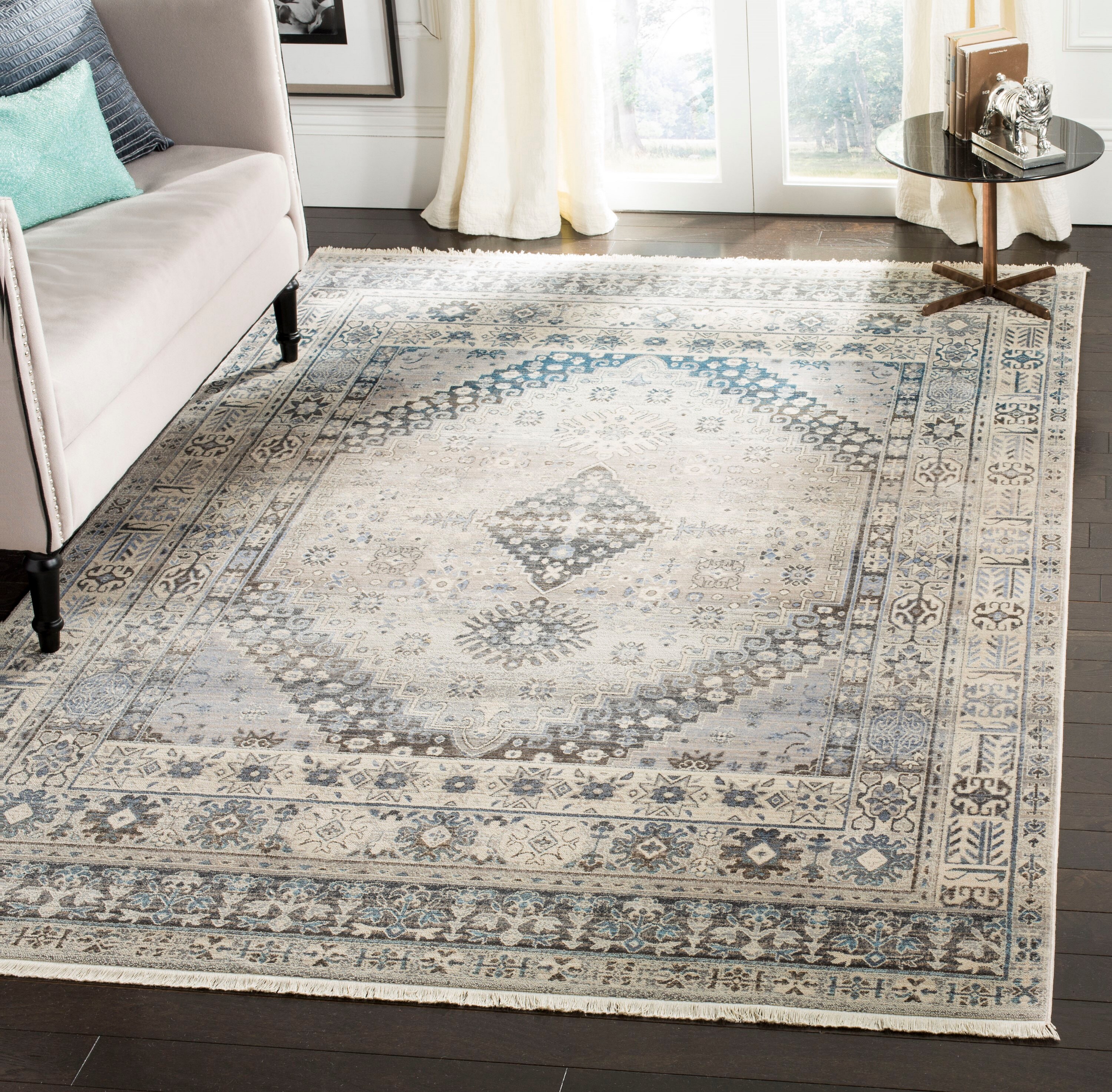 Gray and Blue Vintage Persian 4' x 6' Synthetic Area Rug