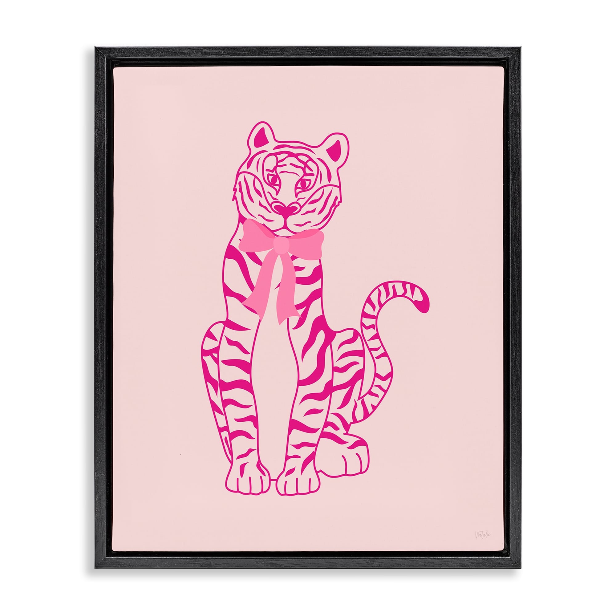 Stupell Industries BS-196-FFB-16X20 Mod Chic Tiger with Bow Floating Frame design by Natalie Carpentieri