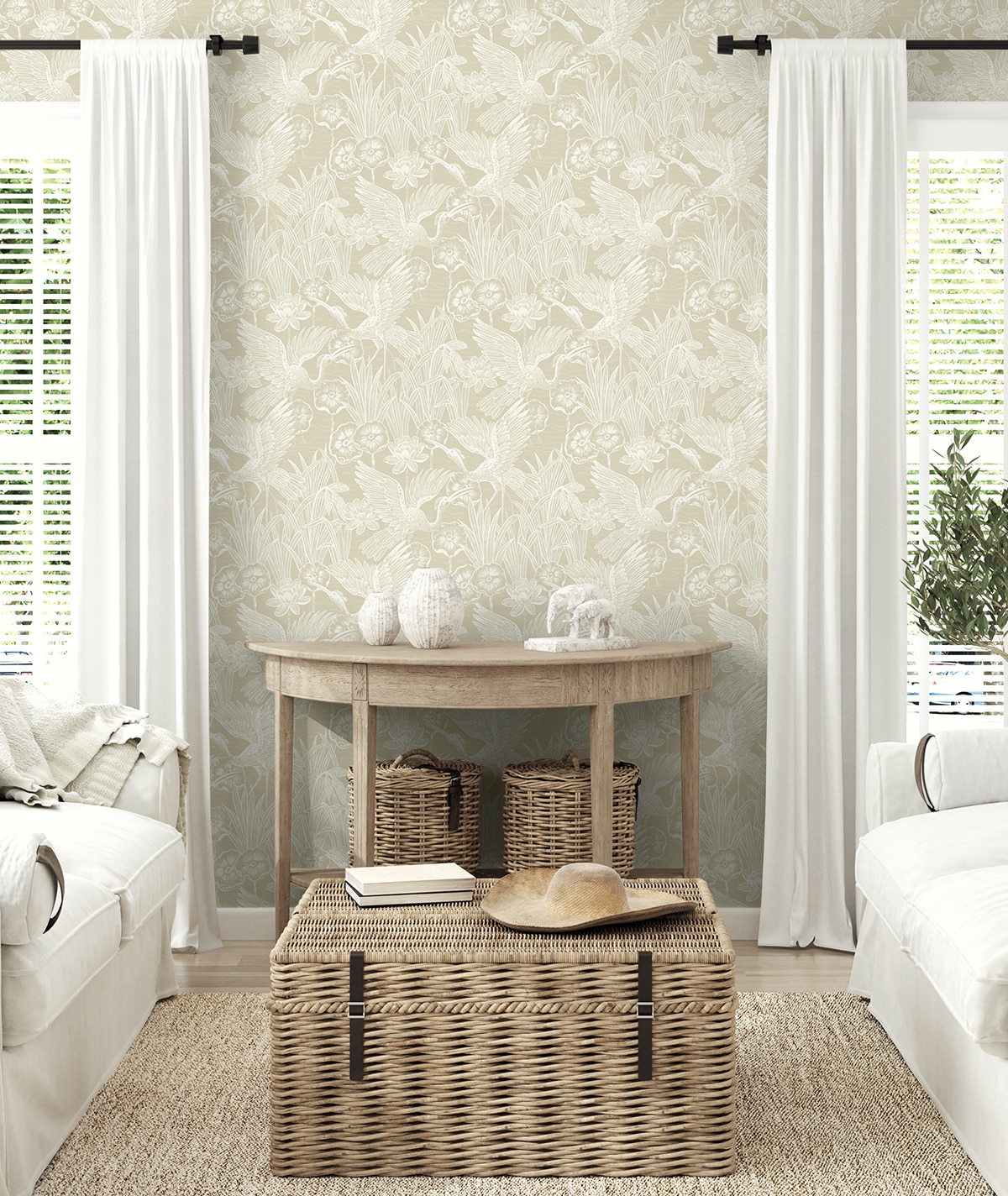 Sand Floral Heron Self-Adhesive Vinyl Wallpaper