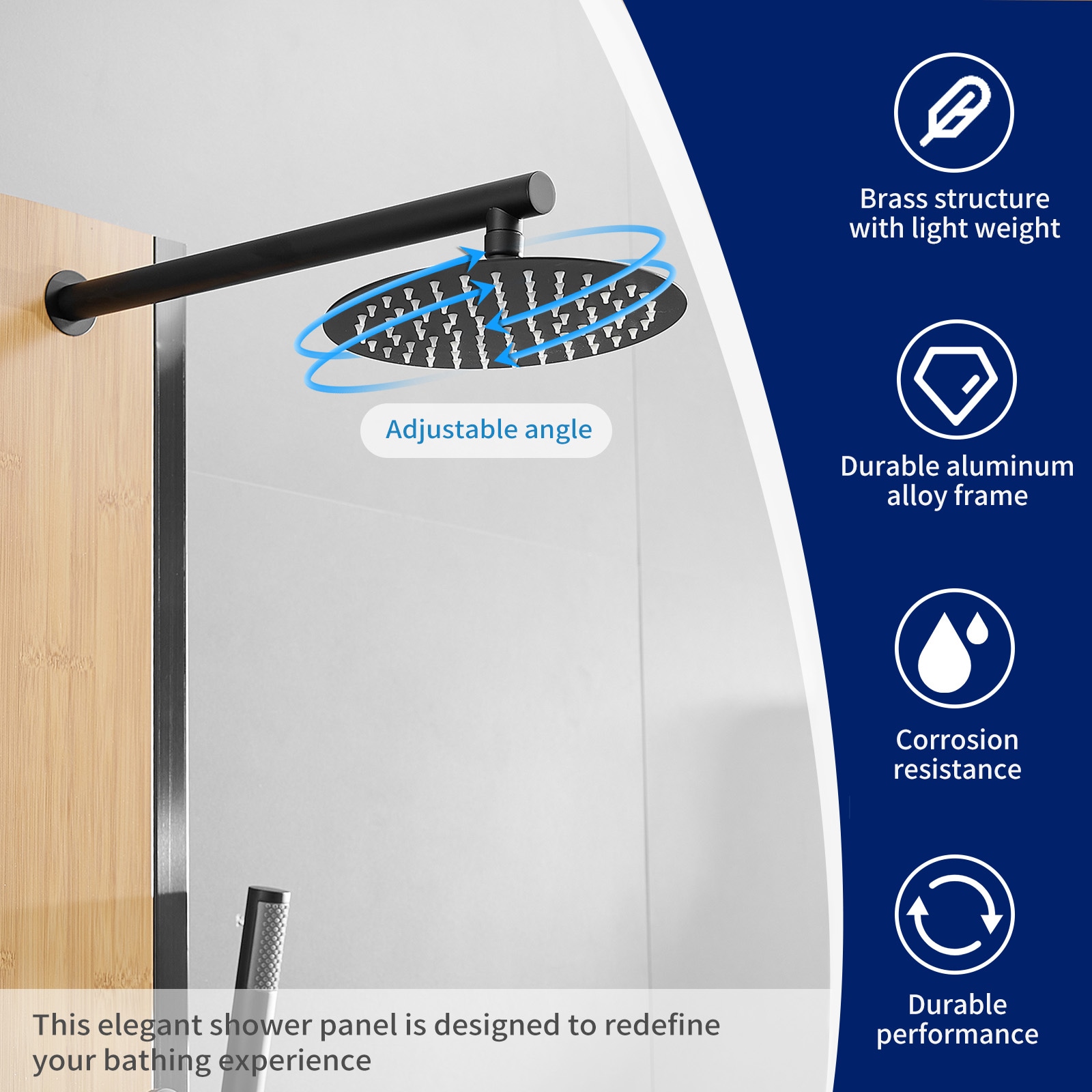Matte Black and Bamboo 60'' Shower Panel System with Jets