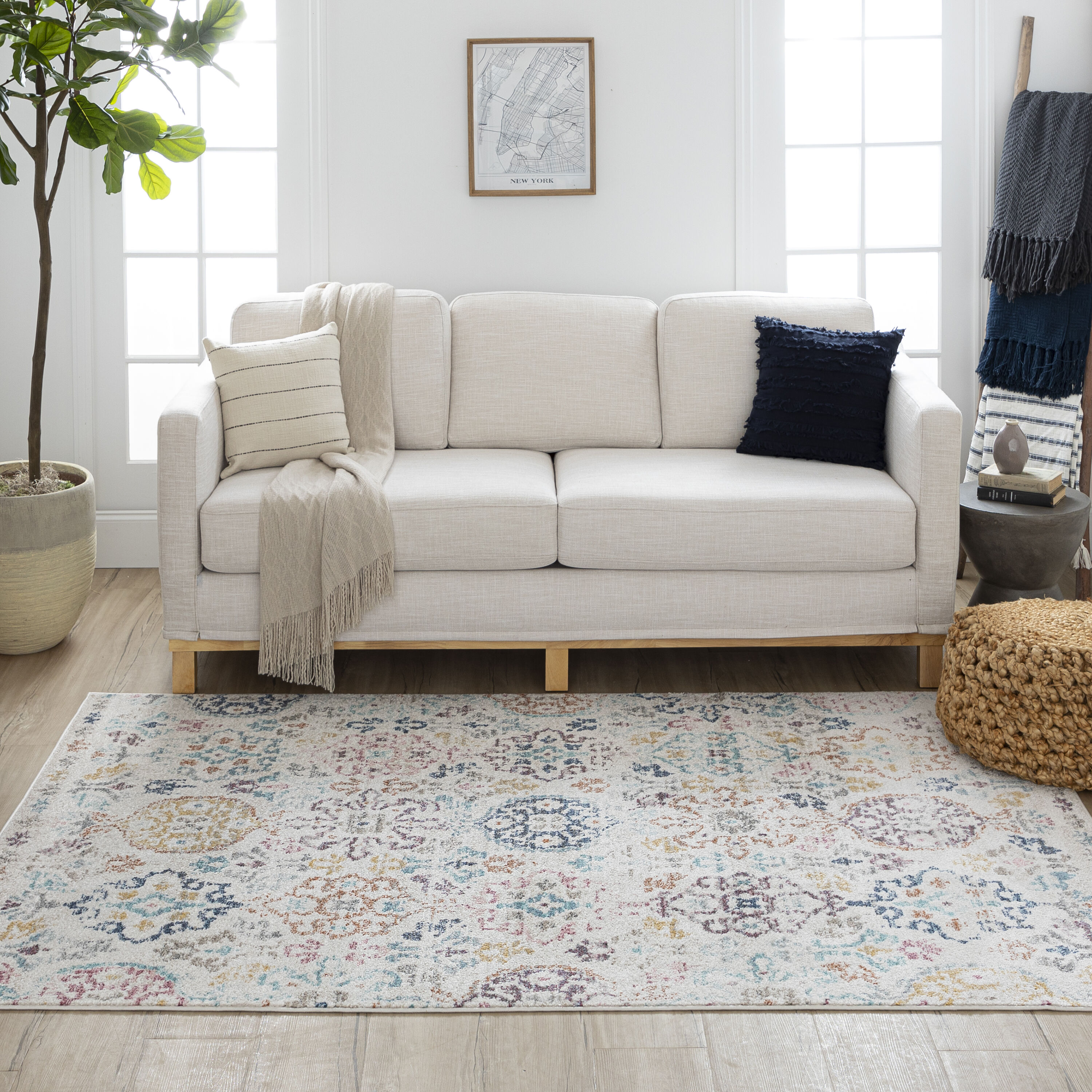 Mohawk Home EL307 416 094120 8 x 10 (ft) Polypropylene Multi Rectangular Indoor Damask Oriental Area rug