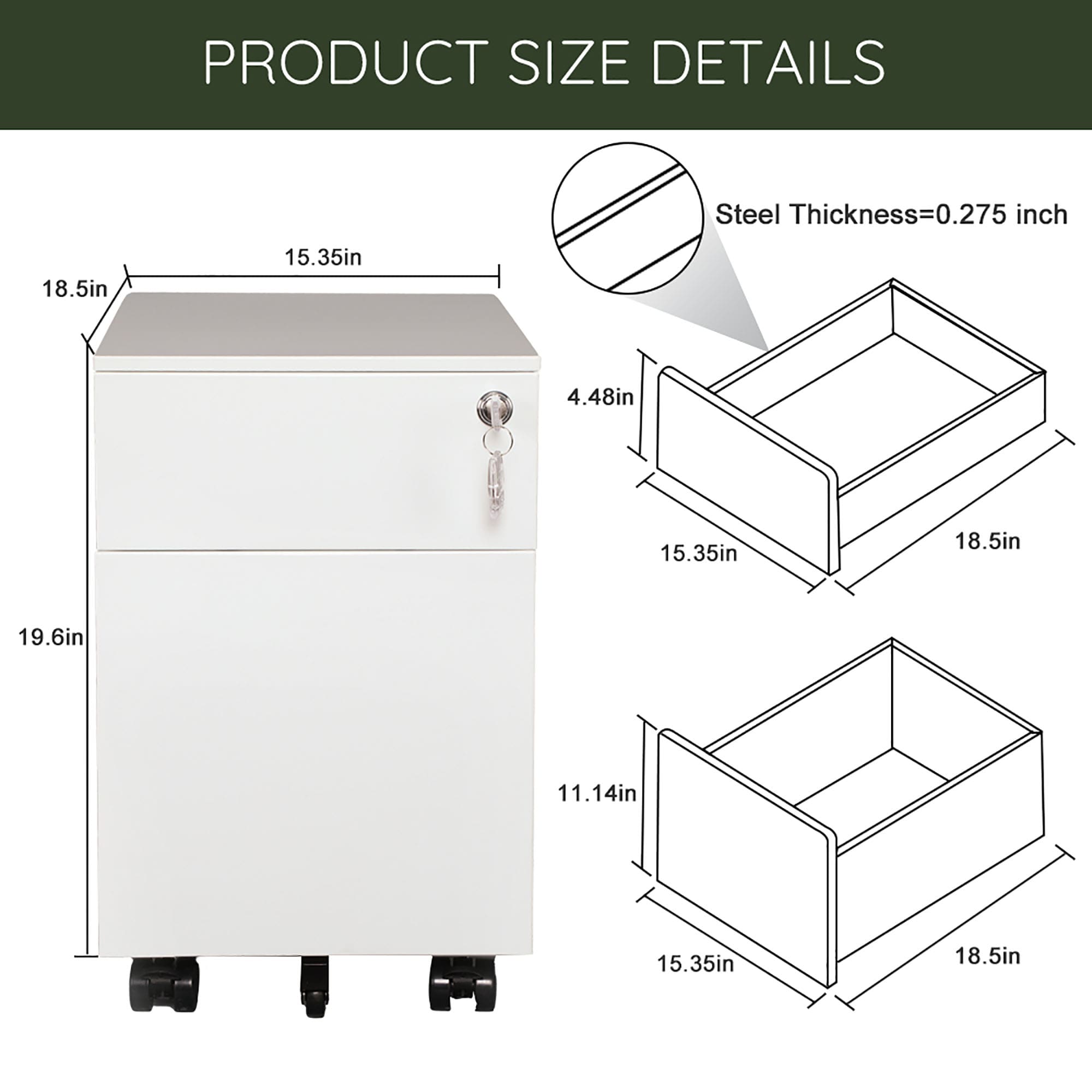 CASAINC SSWF192125AAK Filing cabinet White 2-Drawer File Cabinet