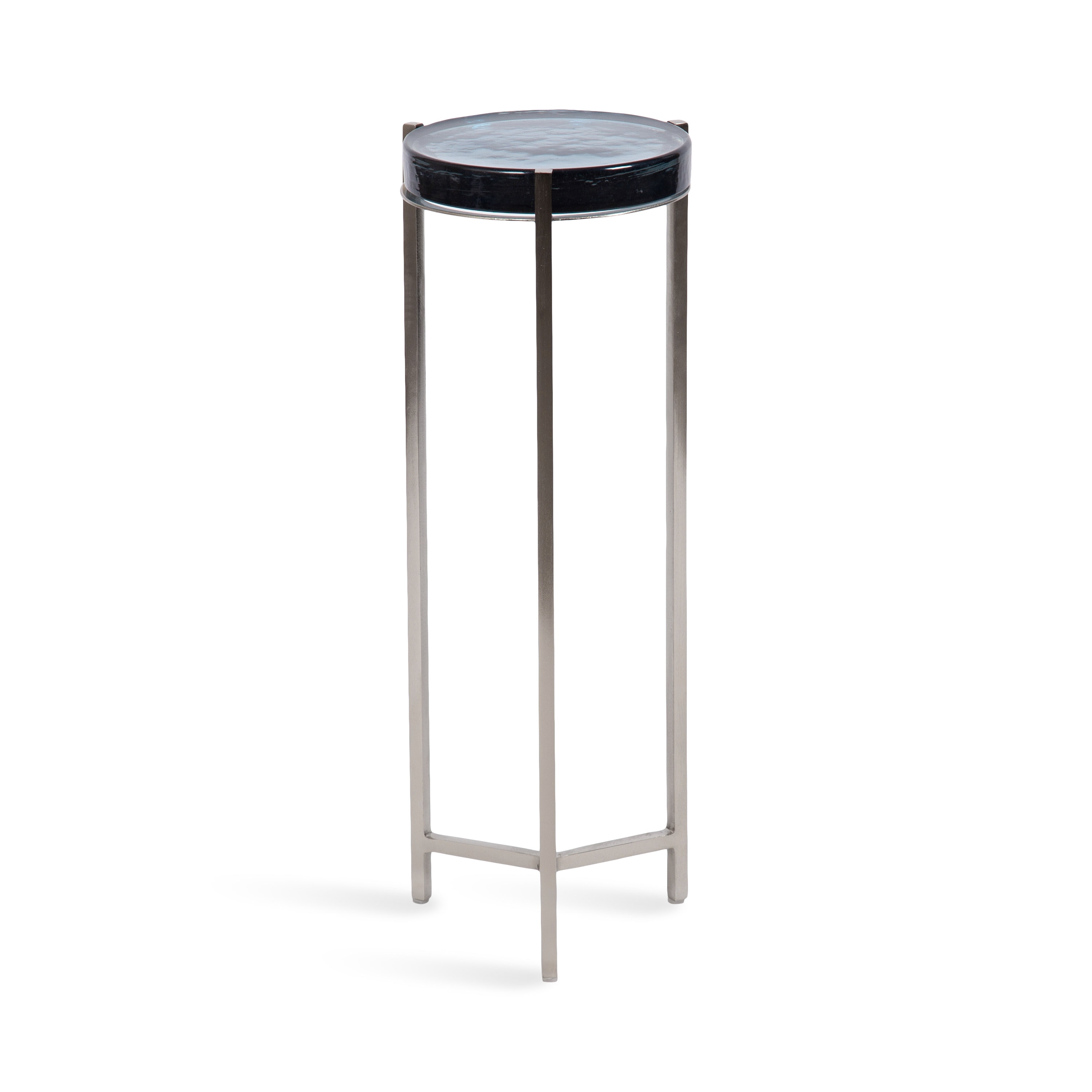 Kate and Laurel 228595 Aguilar 9.00-in W x 23.00-in H Silver/Blue Glass Round Modern End Table Assembly Required