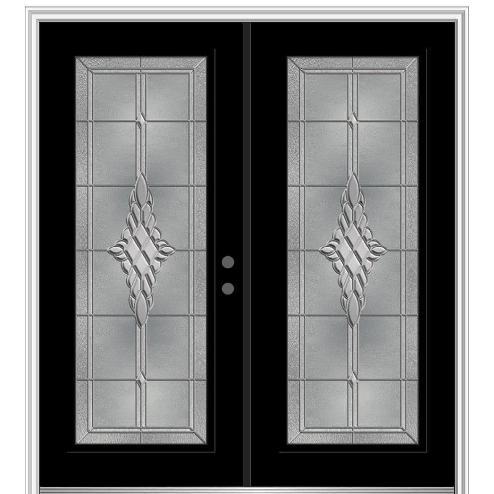 MMI DOOR ZZ366262L 72-in x 80-in x 6-9/16-in Fiberglass Full lite Left-hand inswing Black Painted Prehung Double Front Door with Brickmould Insulating core