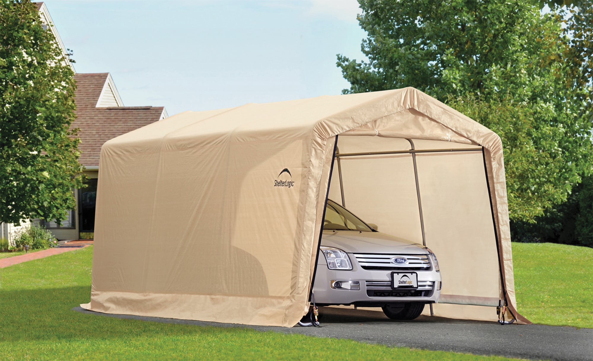 ShelterLogic 62681 10-ft W x 15-ft L x 8.2-ft H Sandstone Metal Carport with Resin Roof