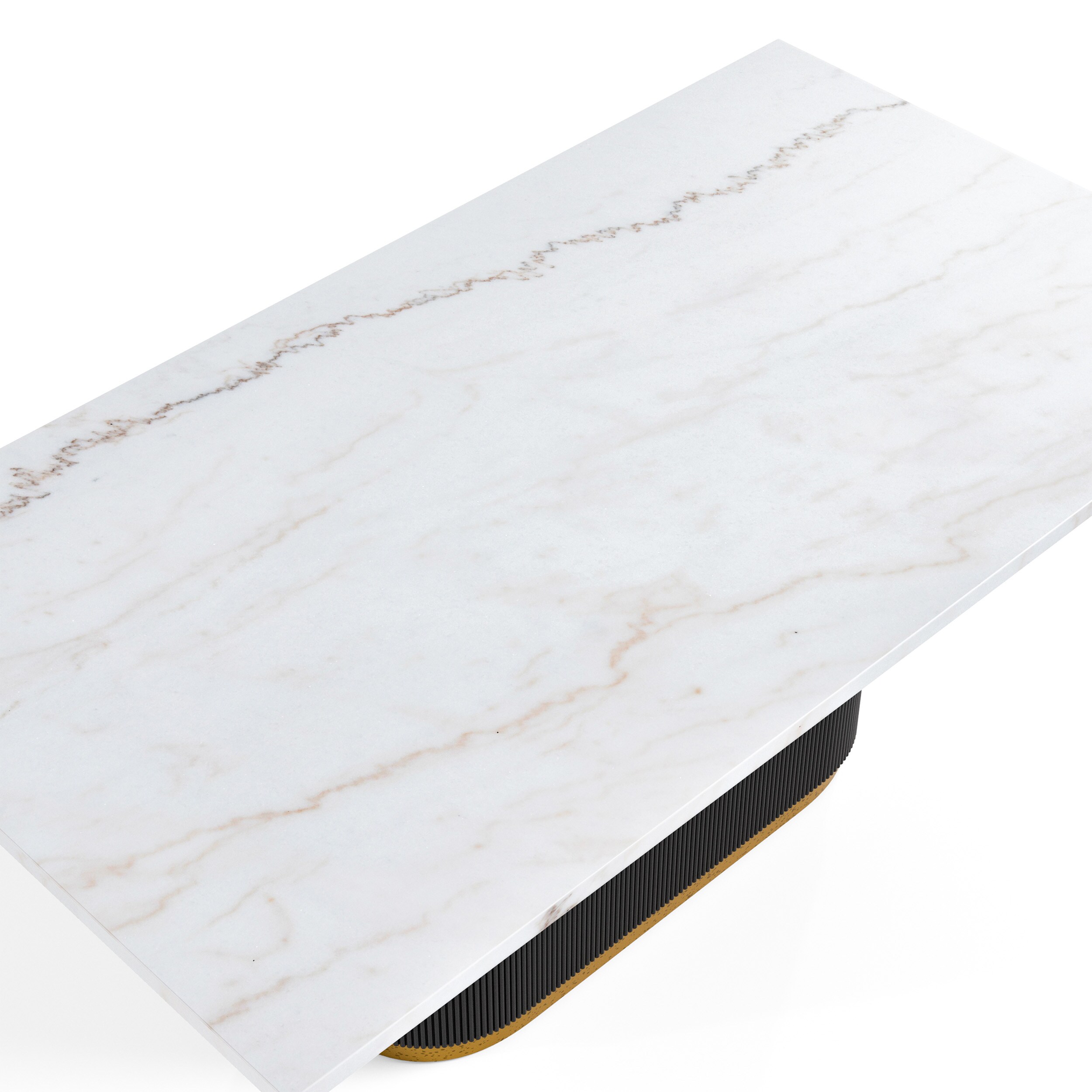Modern Black and White Marble Top Dining Table with Gold Trim