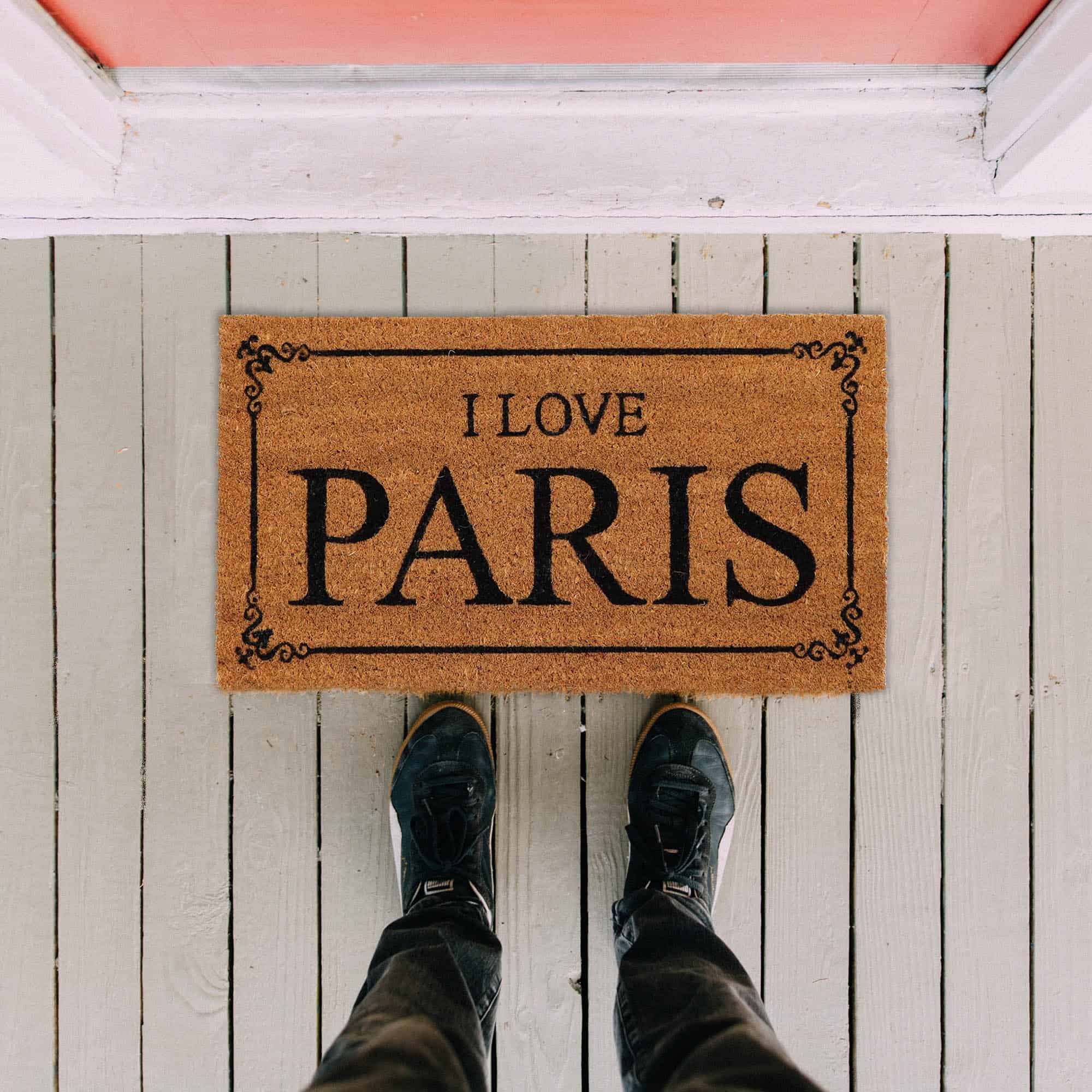 EVIDECO FRENCH HOME GOODS - 13 x 24-in Sheltered Coconut Door Mat Printed I Love Paris Natural