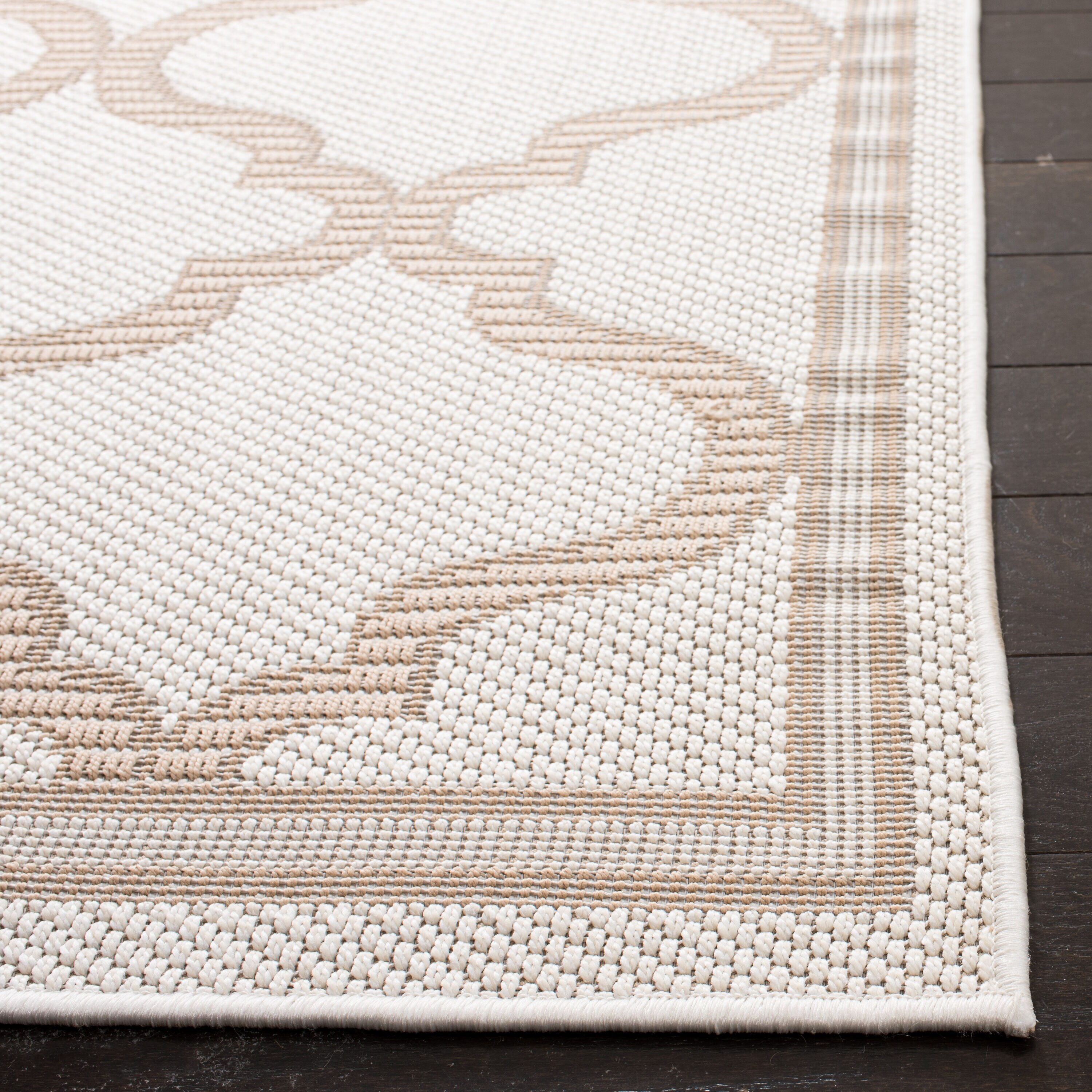 Ivory Beige Geometric Synthetic 8' Square Area Rug