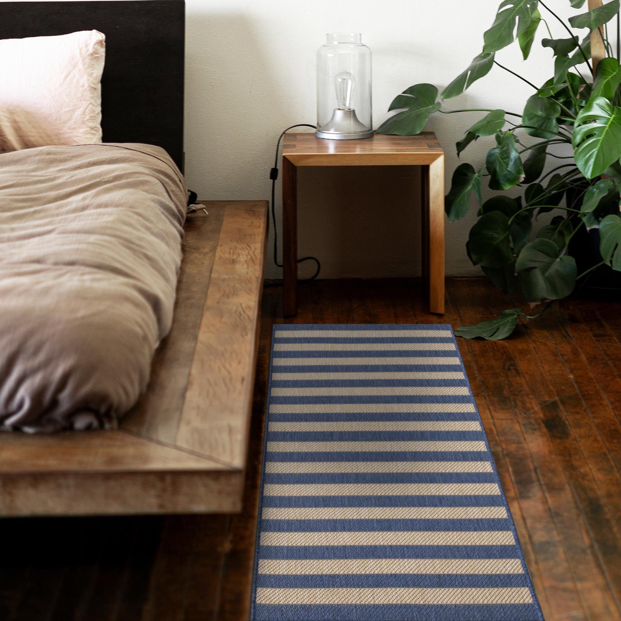 Ottomanson LND8706-2X5 Landscape 2 x 5 (ft) Flatweave Polypropylene Navy Rectangular Indoor/Outdoor Stripe Runner rug
