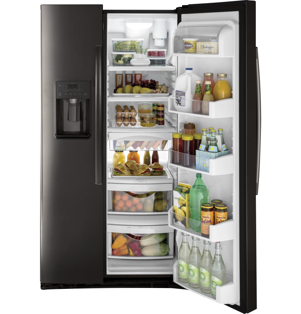 GE 25.3-cu ft Side-by-Side Refrigerator with Ice Maker (Black Stainless ...