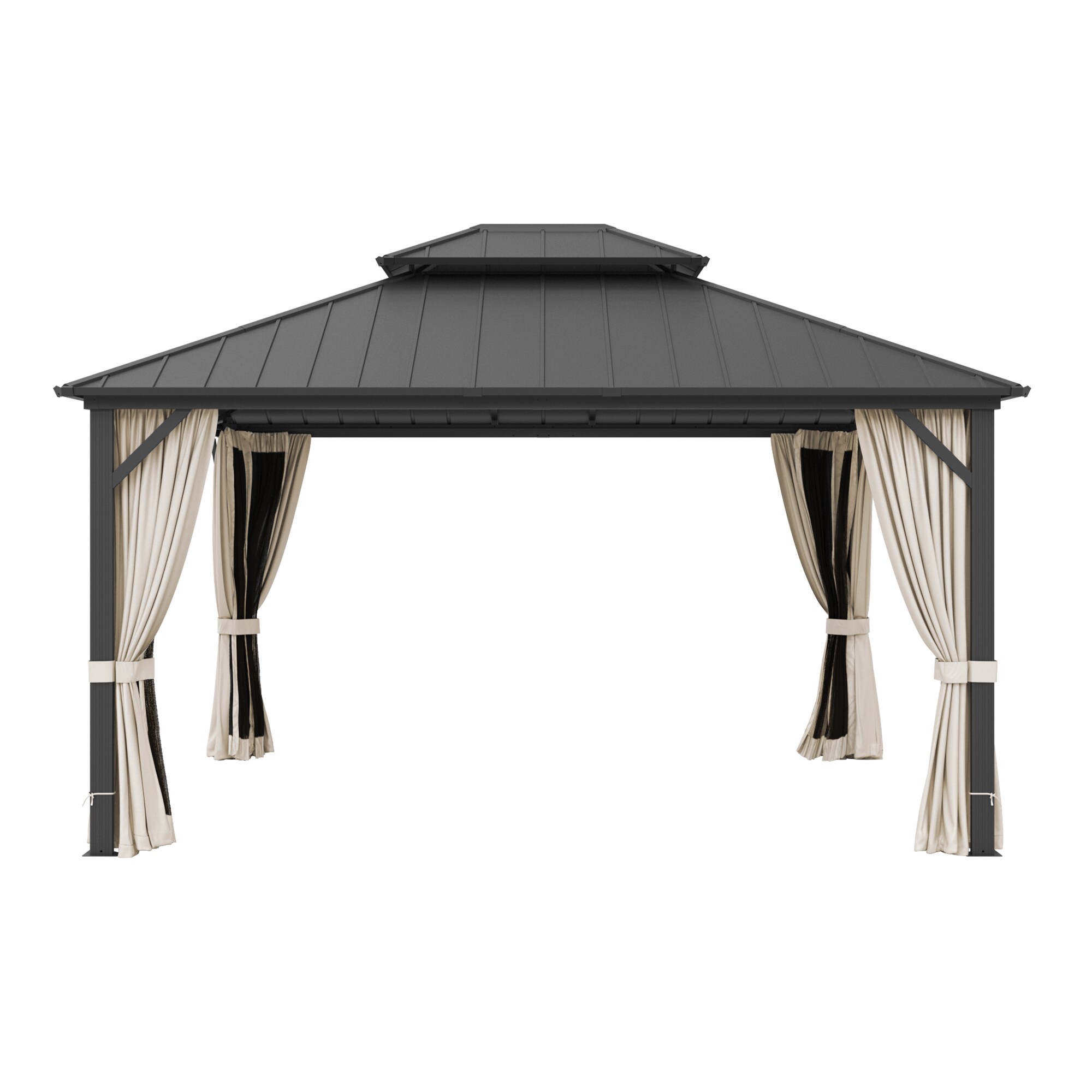 Yurevna KKLT-BL-3 14-ft x 12-ft Gazebo Black Gazebo with Hardtop Roof (Screen Included)