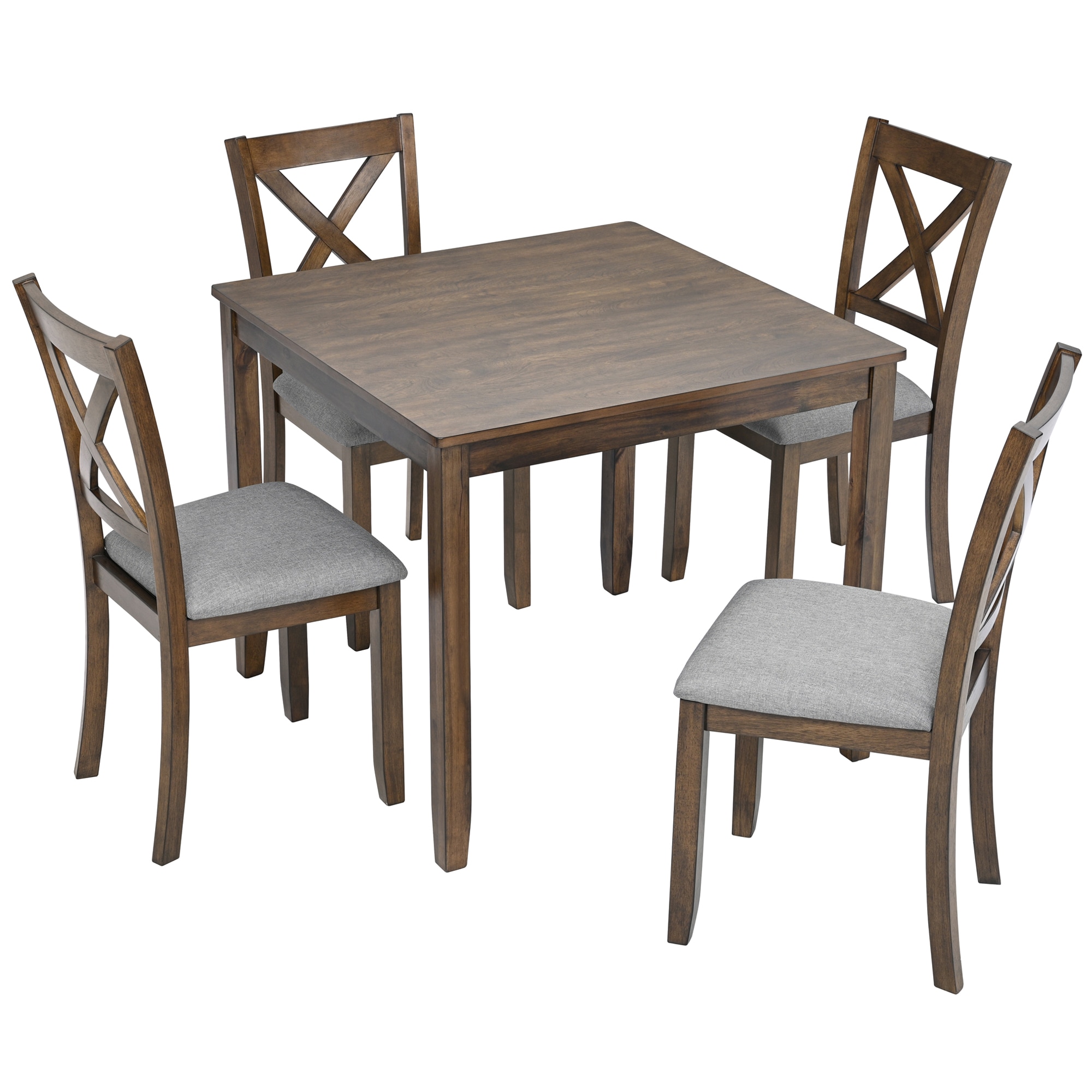 SINOFURN SYA020307BK Walnut Rustic Dining Room Set with Square Table ( Seats 4 )