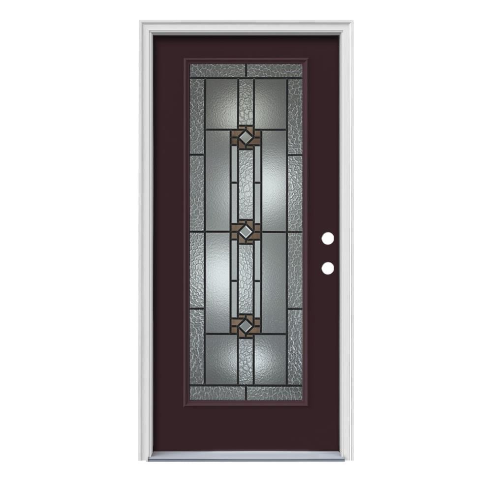 JELD-WEN LOWOLJW166501225 Sonora 36-in x 80-in x 4-9/16-in Steel Full lite Left-hand inswing Currant Painted Prehung Front Door with Brickmould Insulating core