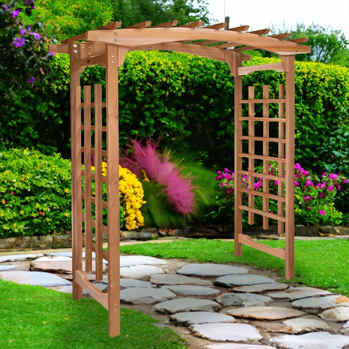 Beige Cedar Wood Garden Arbor with Lattice Sides