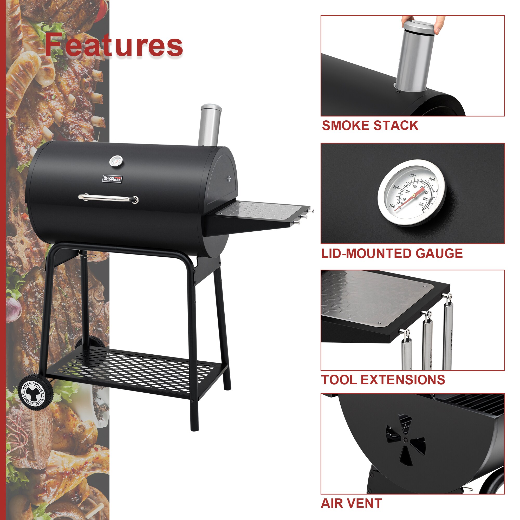 Royal Gourmet 27-in W Black Barrel Charcoal Grill In The Charcoal ...