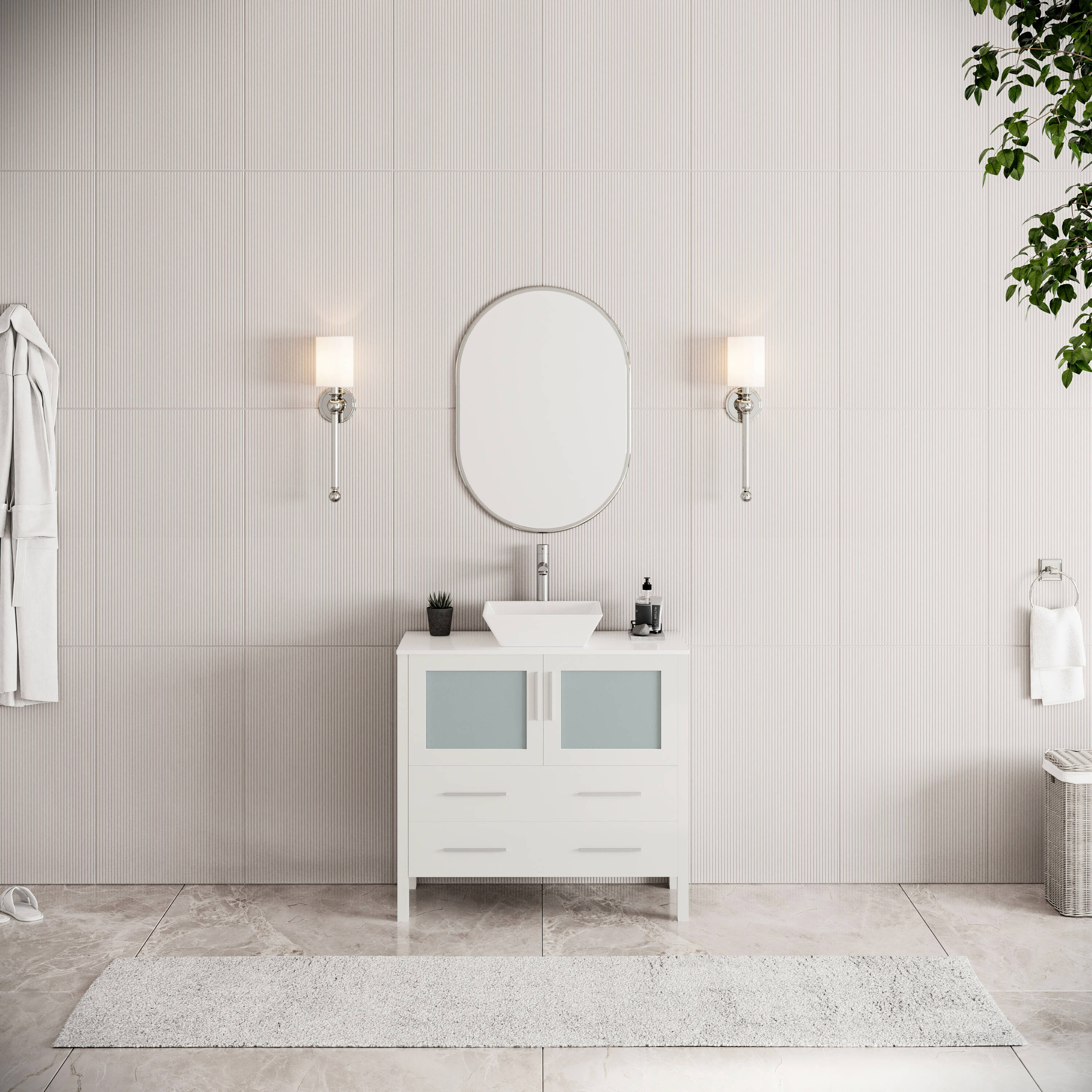 Fresca FCB6236WH-CWH-V Torino 36-in White Single sink Bathroom Vanity with White Ceramic Top