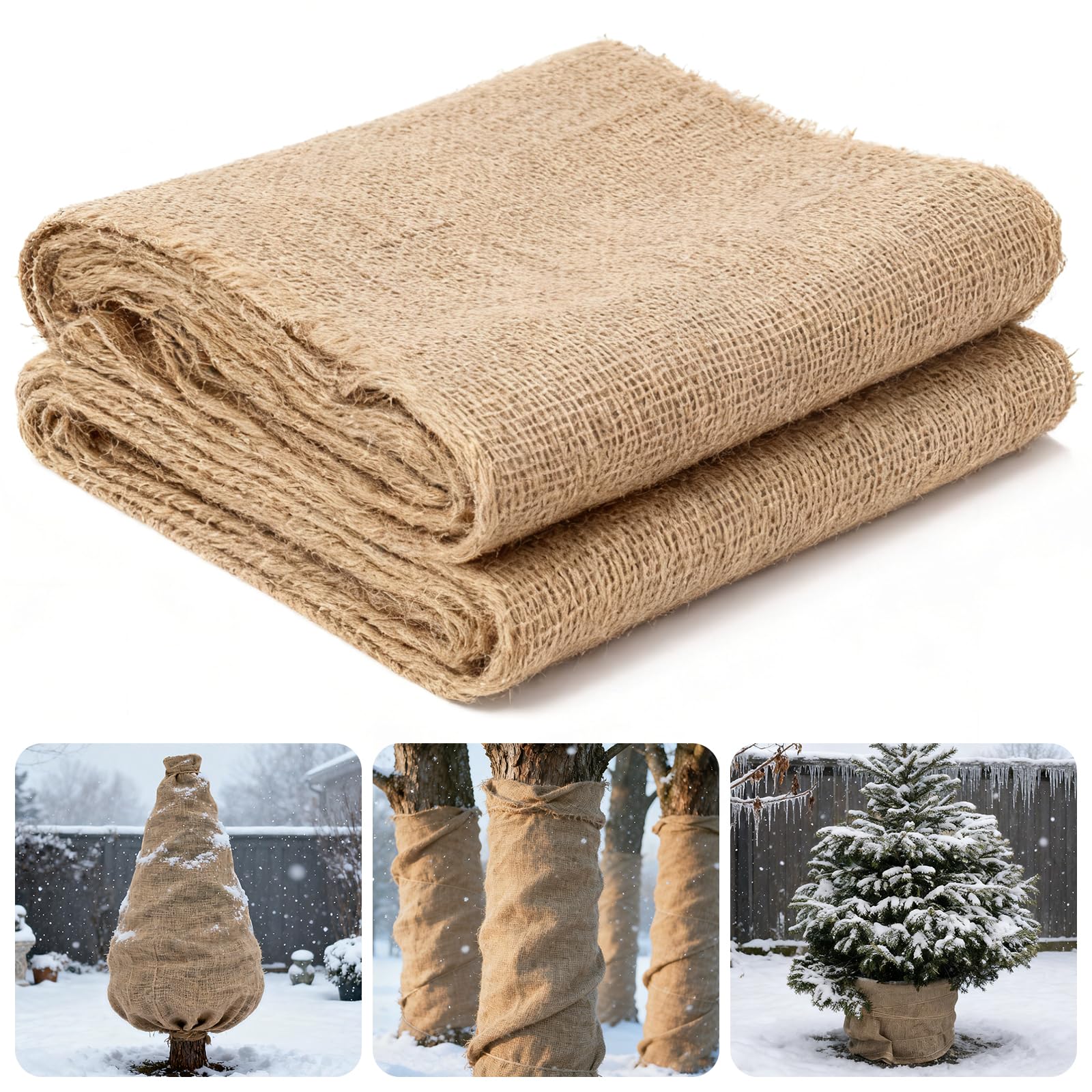 Phyfalip - 50ft x 40in Natural Burlap Plant Covers Roll Set Winter Protection Tree Wrap Frost Bl...