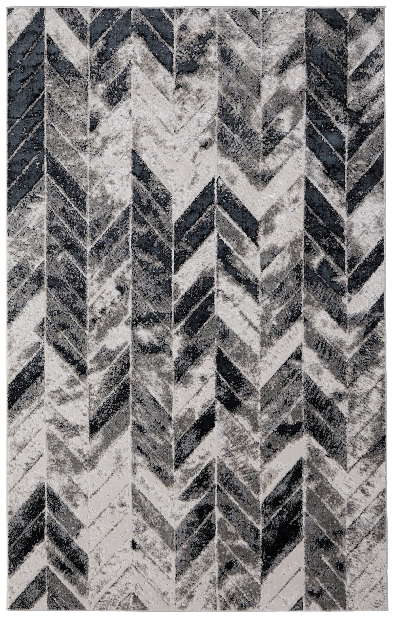 Room Envy 694R3048GRYSLVC07 4 x 6 (ft) Loomed Black/Gray/Silver Rectangular Indoor Chevron Area rug