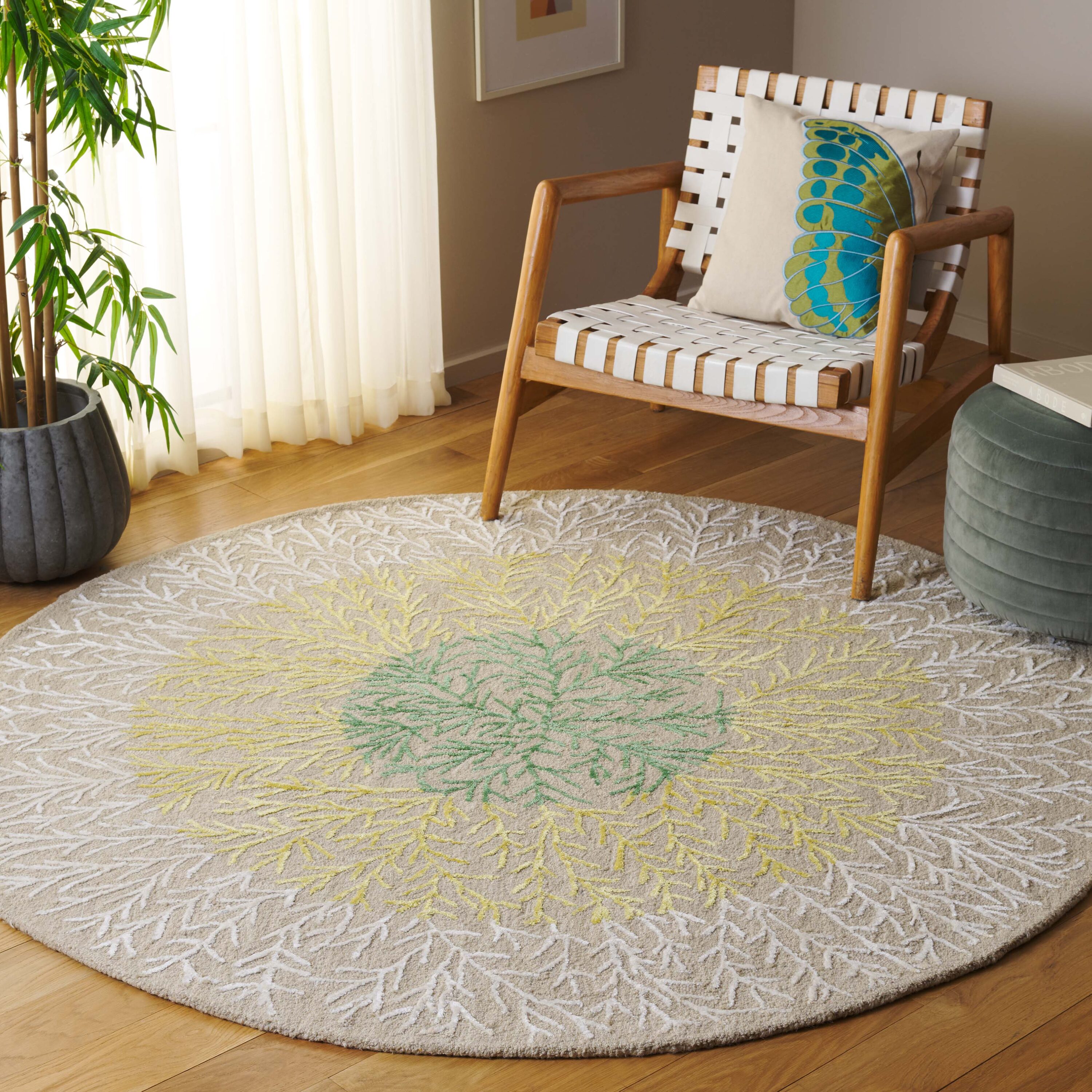  Soho 257 Beige/Yellow Contemporary 6ft x 6ft Round Rug