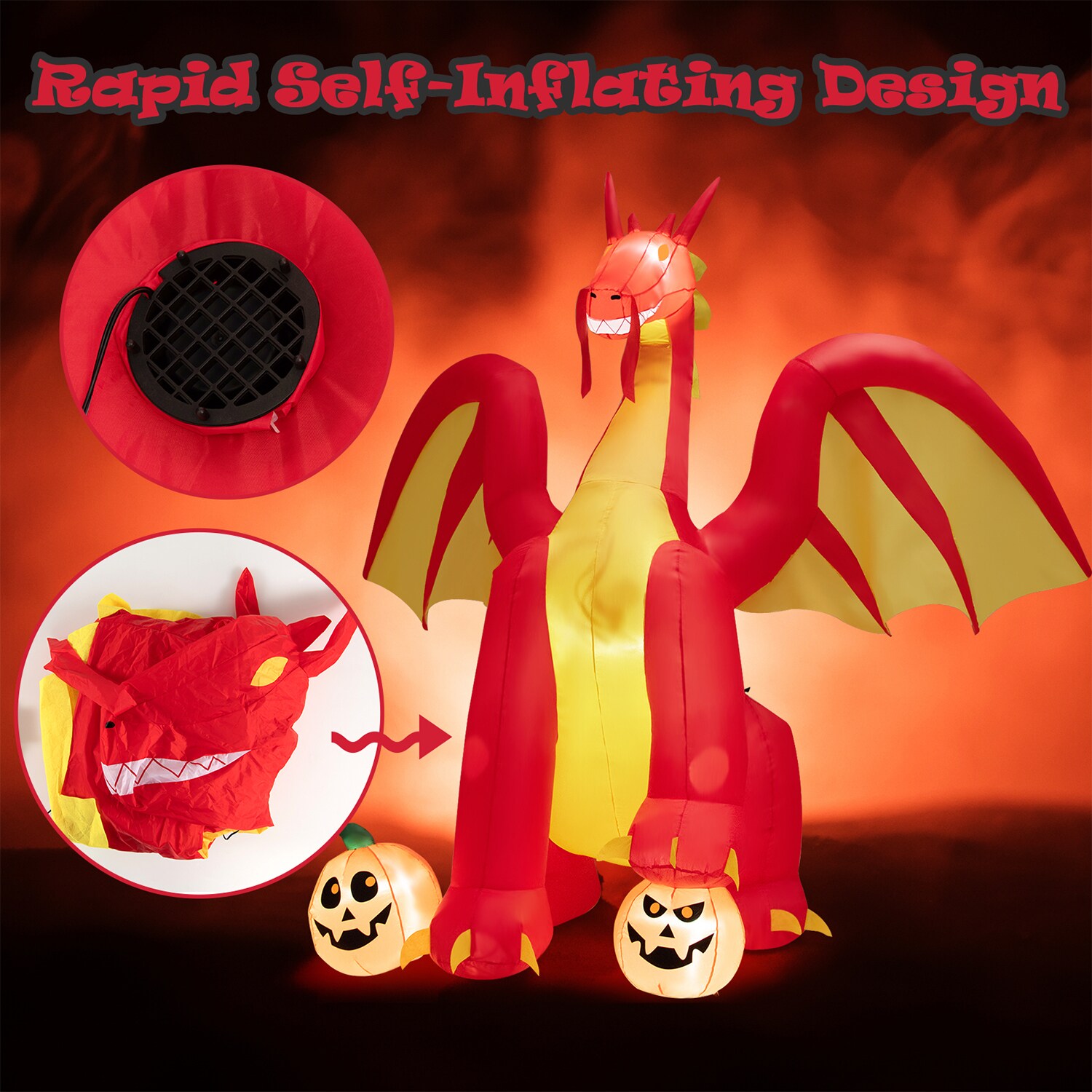 WELLFOR 10-ft x 7-ft x 9-ft Pre-Lit Red Inflatable Outdoor Halloween ...