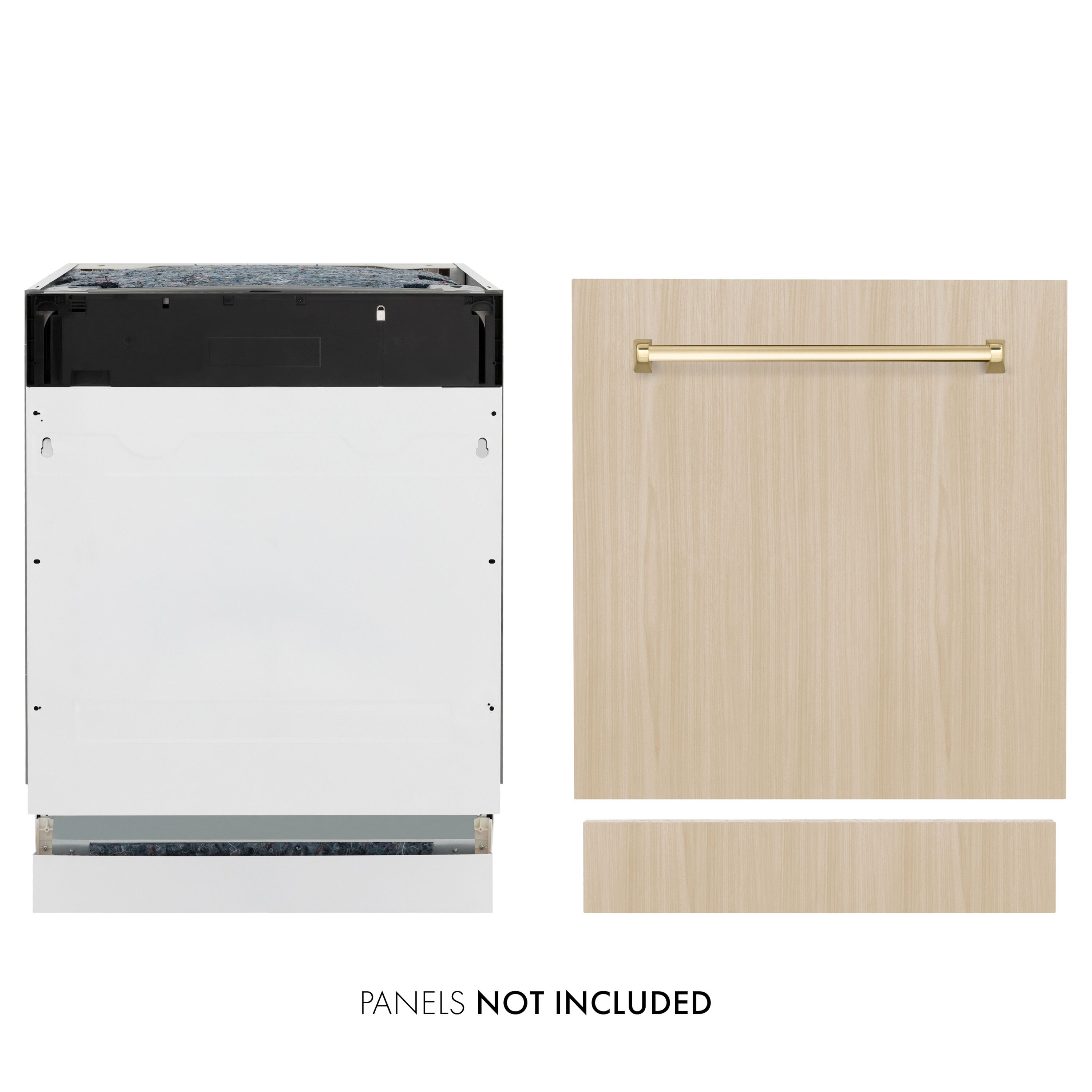 ZLINE KITCHEN & BATH DWVZ-24-G 24-in Top Control Built-in Dishwasher With Third Rack ( Panel-Ready, Polished Gold Handle ) ENERGY STAR, 51-Decibel Standard Sound Level