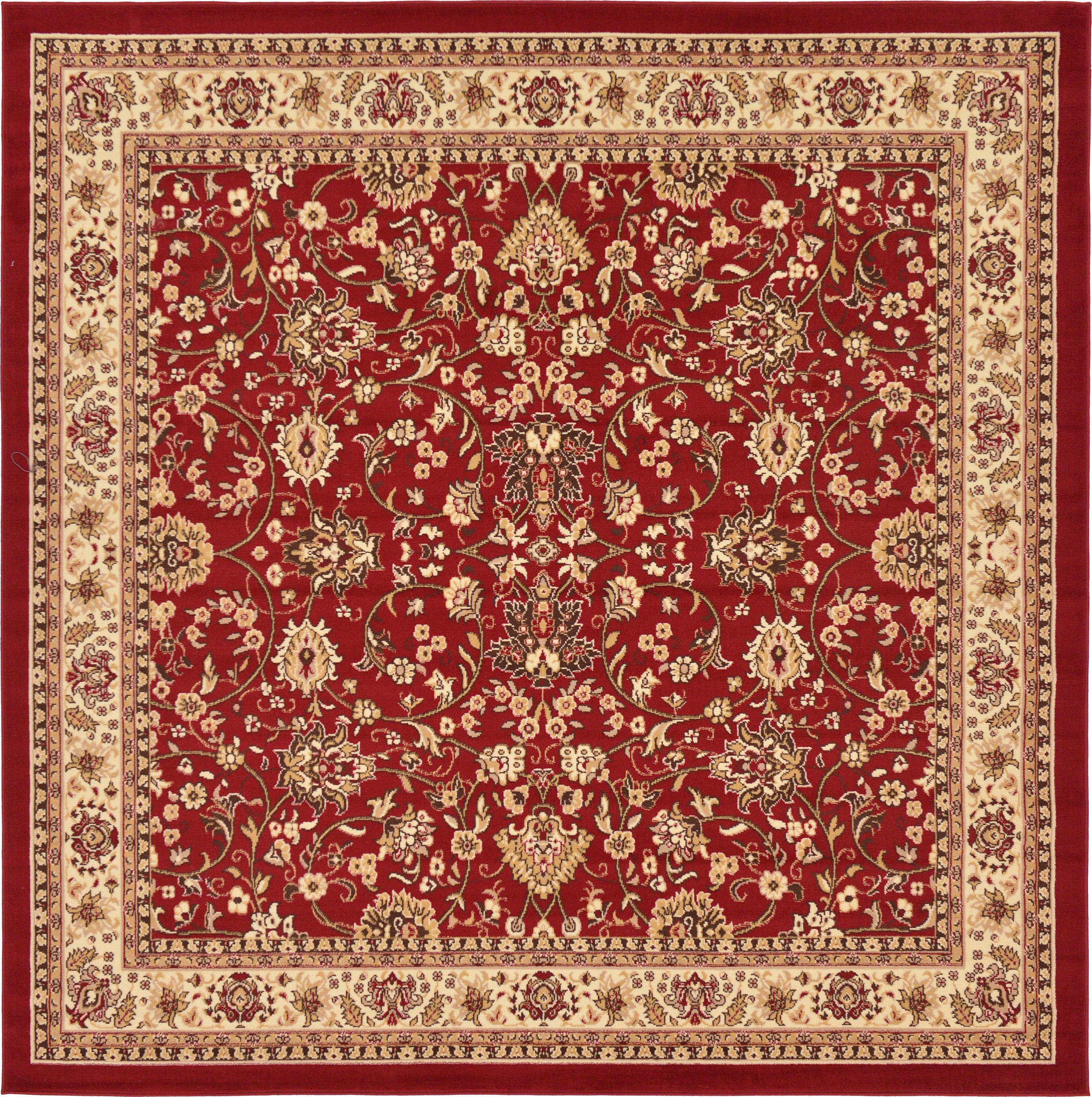 Unique Loom 3124970 Washington Sialk Hill 8 x 8 (ft) Loomed Polypropylene Burgundy/Ivory Square Indoor Floral/Botanical Vintage Area rug