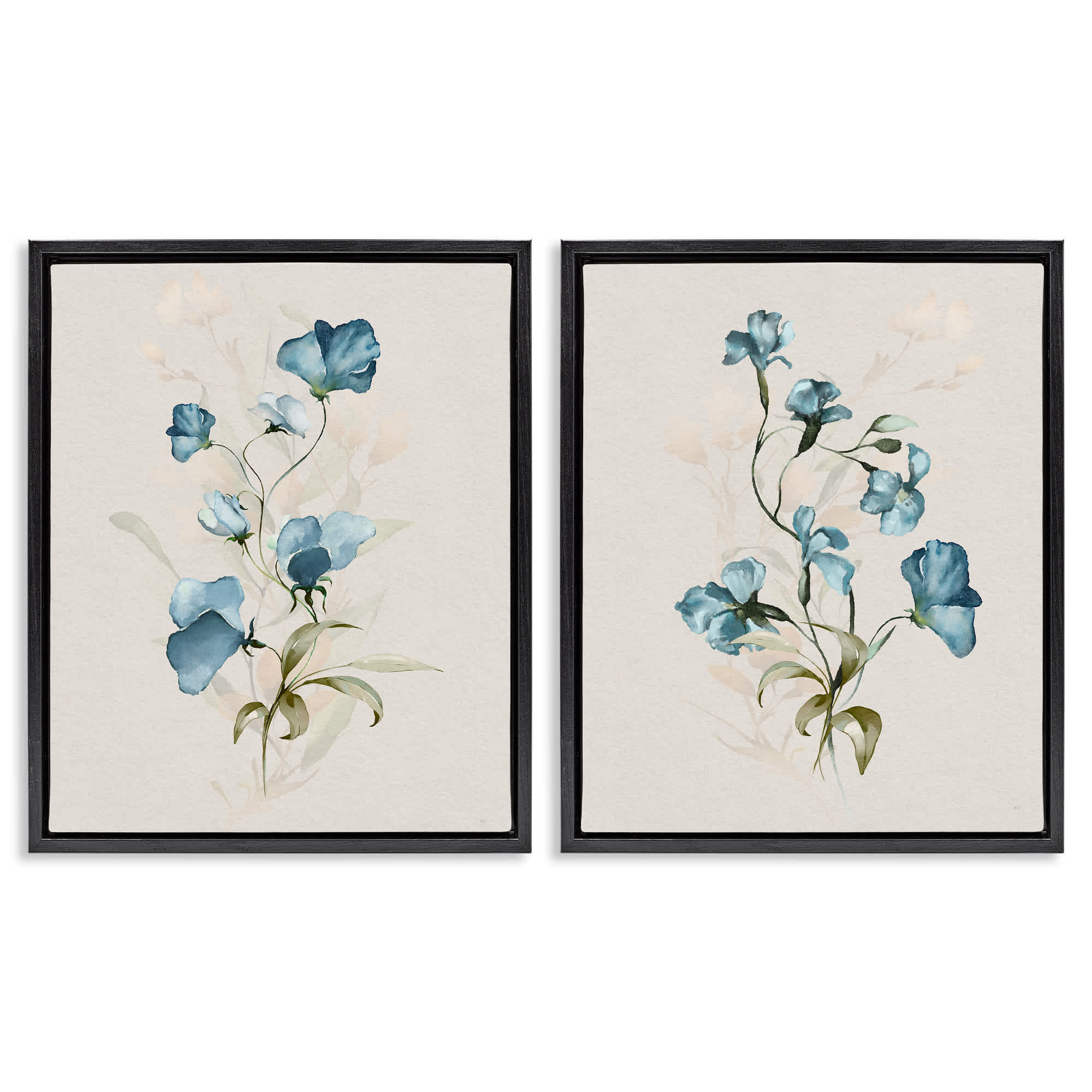 Stupell Industries B2-727-FFB-2PC-16X20 Blue Botanical Herbs 2 Piece Black Framed Floater Canvas Set By Susan Jill 17 x 21