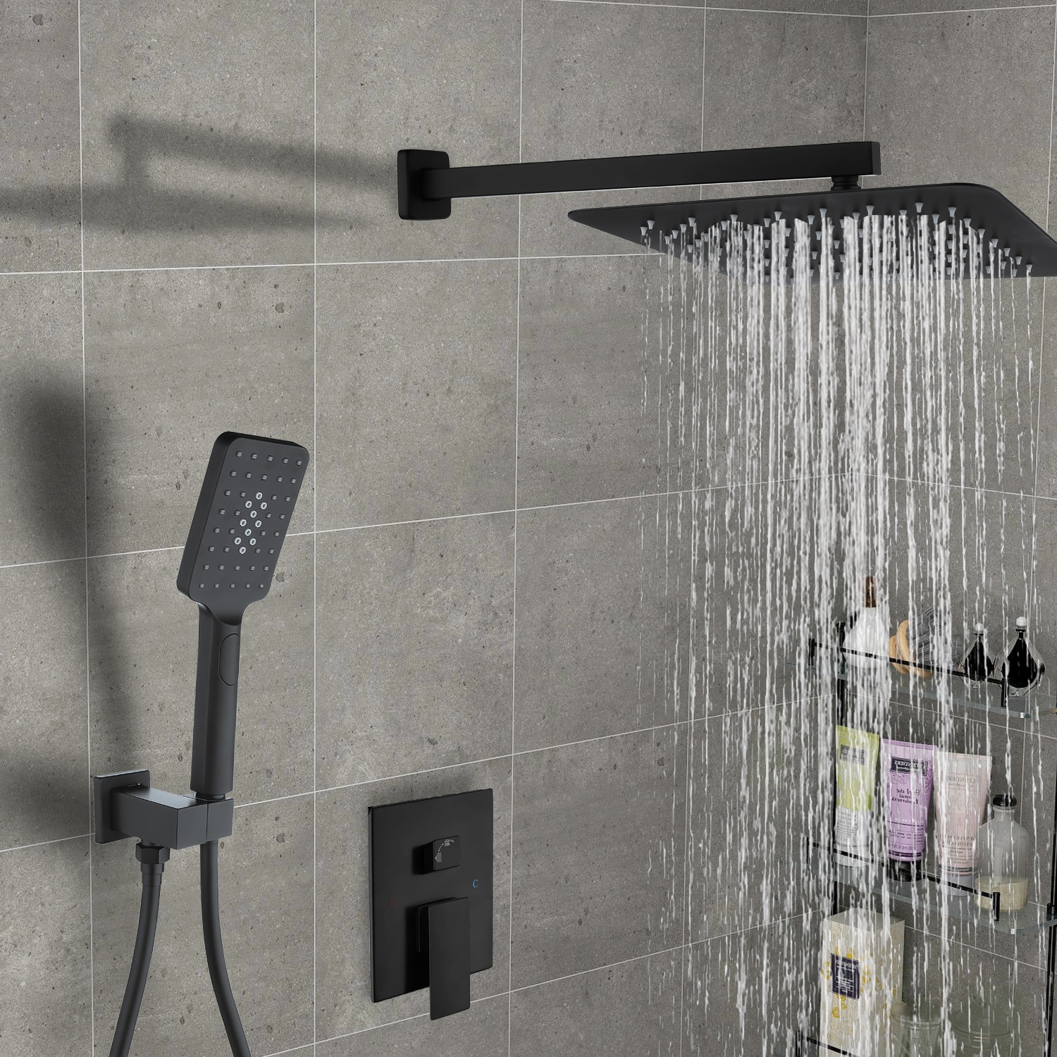 Maincraft HHK102MB Matte black 9.84-in Waterfall Built-In Shower Faucet System with 2-way Diverter ( Pressure-balanced Valve Included )