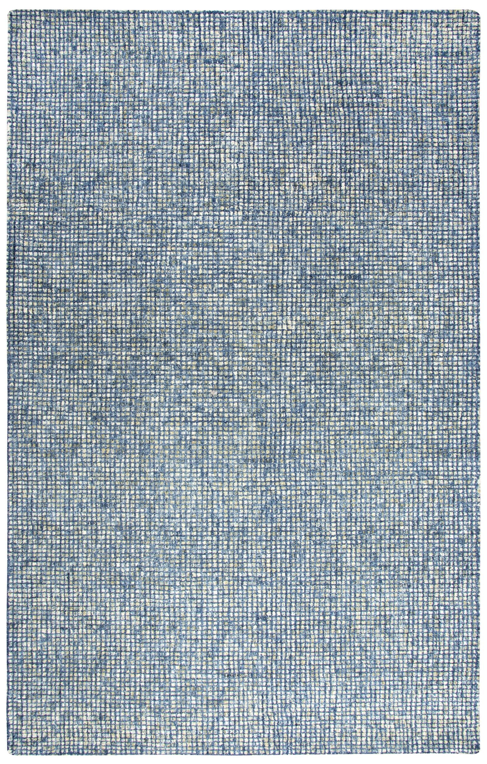 Storm Blue and Cream Casual Geometric Hand-Tufted Wool Rug 5' x 8'