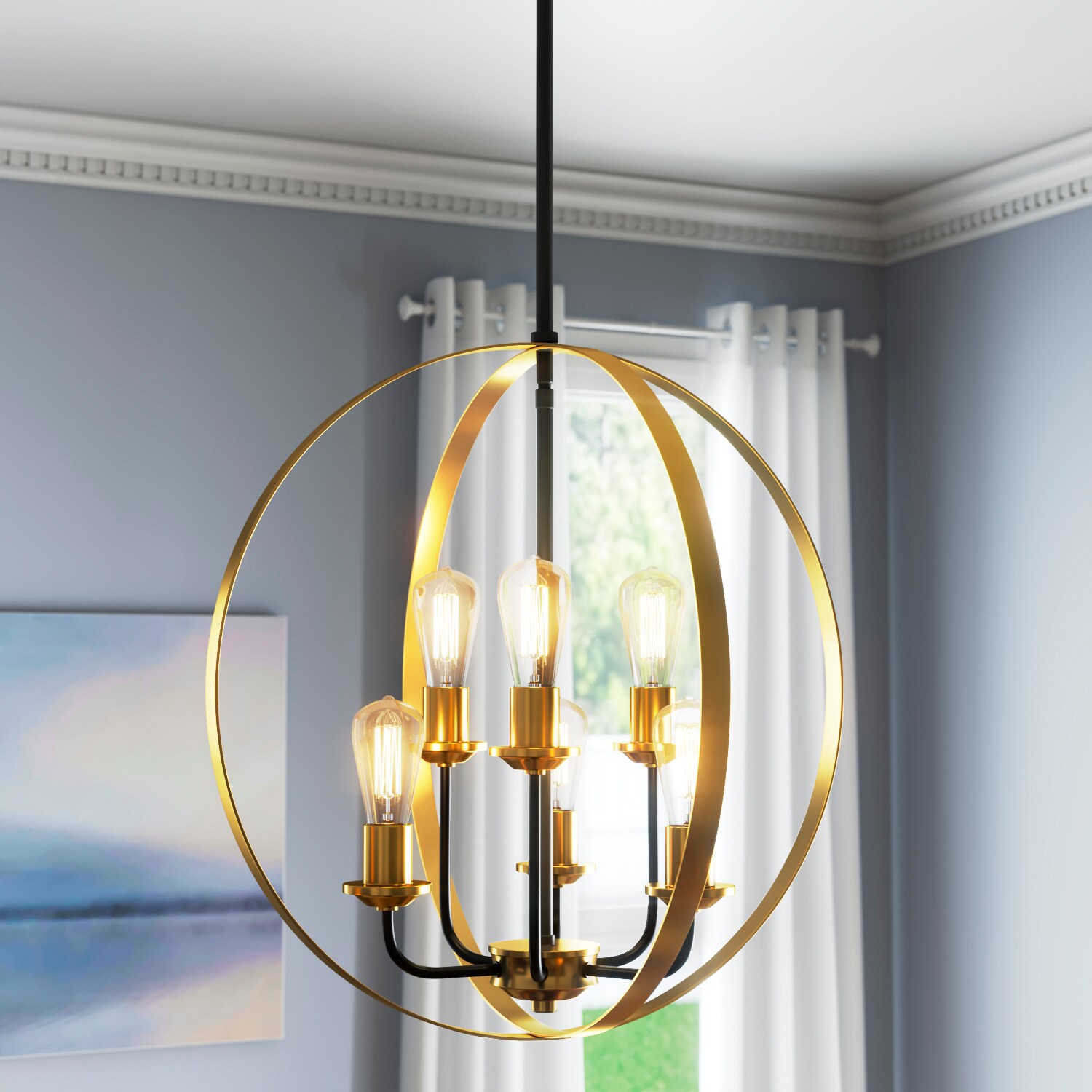 Randolph 24'' Black and Brass Globe Chandelier