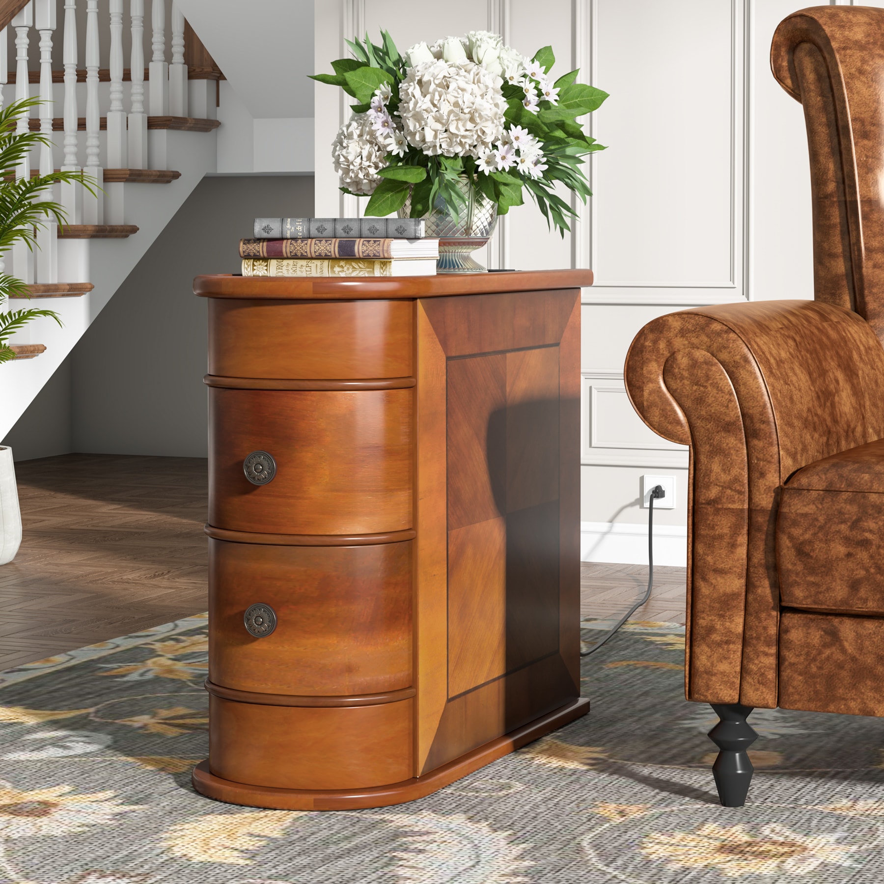 Tribesigns LWFD-HL0156 No Assembly Required with Charging Station 23.6-in W x 23.6-in H Brown Wood Rectangular Modern End Table with Storage