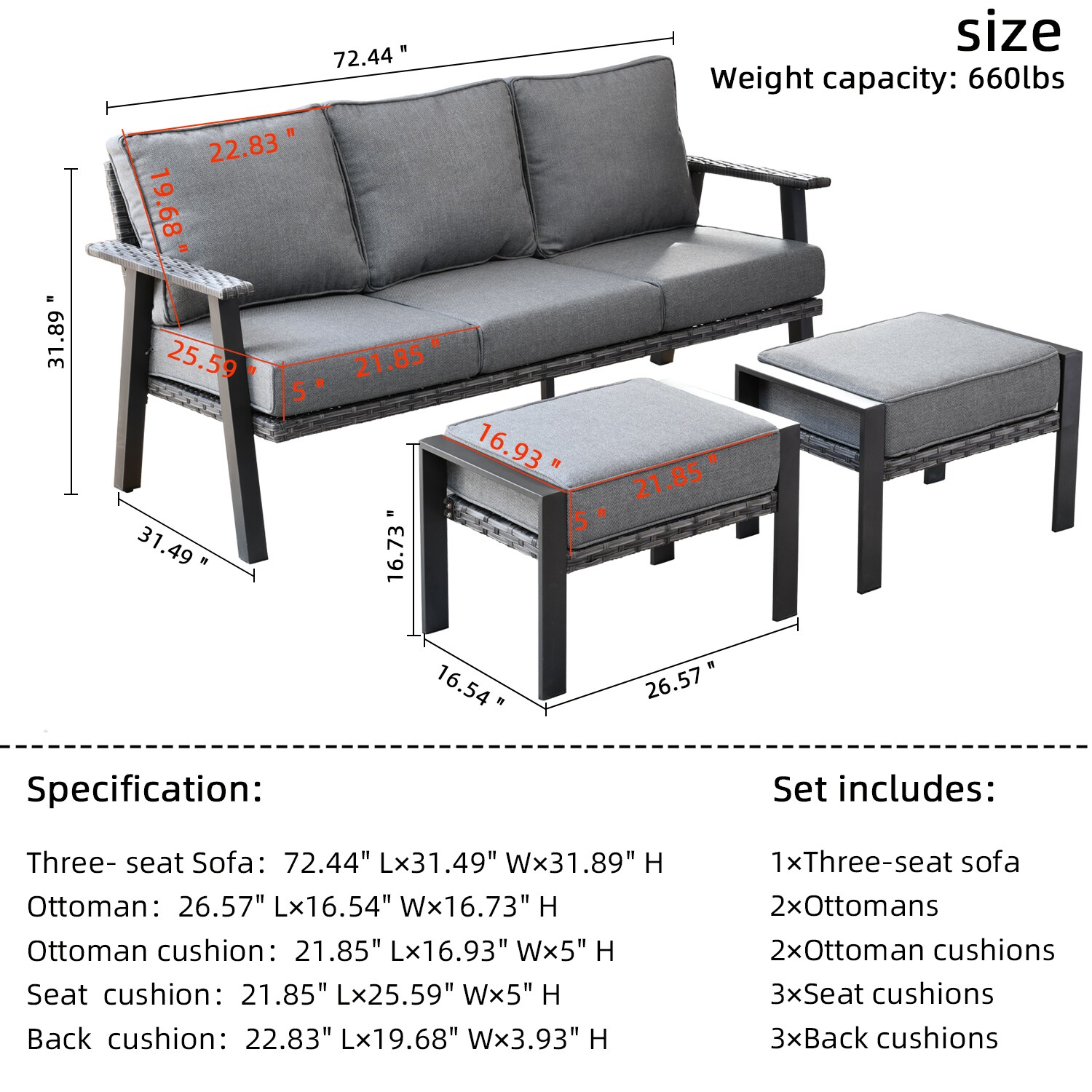 XIZZI Pisces Wicker Outdoor Sofa with Gray Cushion(S) and Steel Frame ...