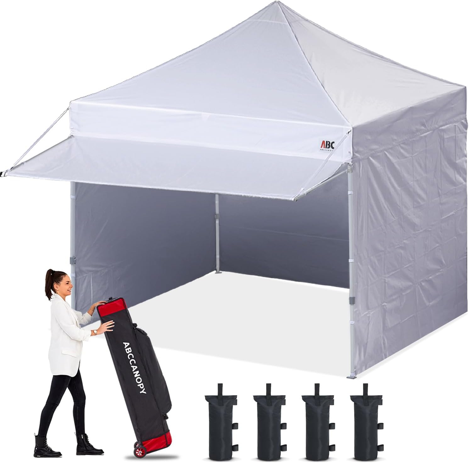 ABCCANOPY ABC-1EW5Q-JRG Pop up Canopy Tent with Awning and Sidewalls 10x10 Market Series White