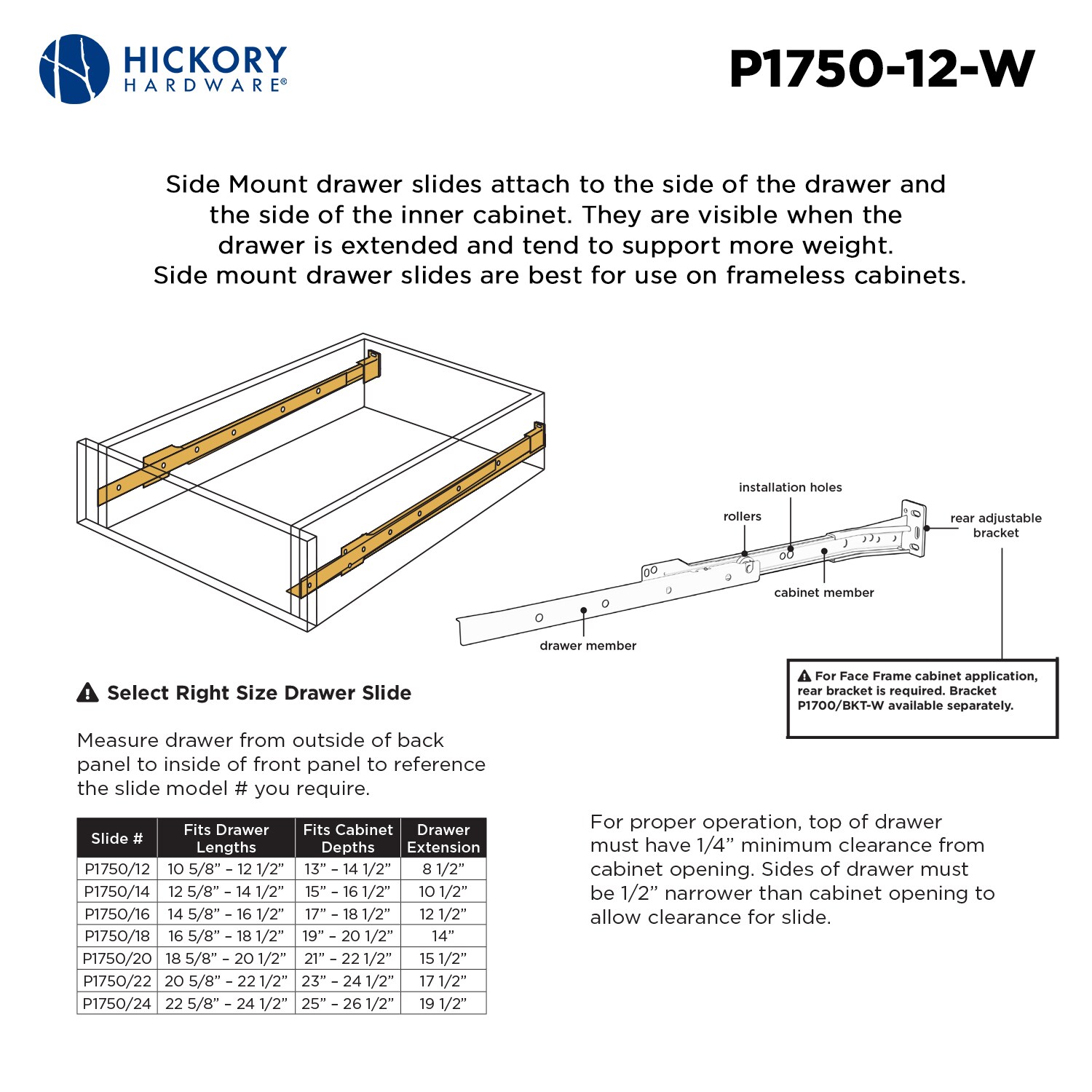 Kingsman Hardware 12-in Self-Closing Side Mount Drawer Slide 100-lb Load Capacity (6-Pieces) | WCDS12-6