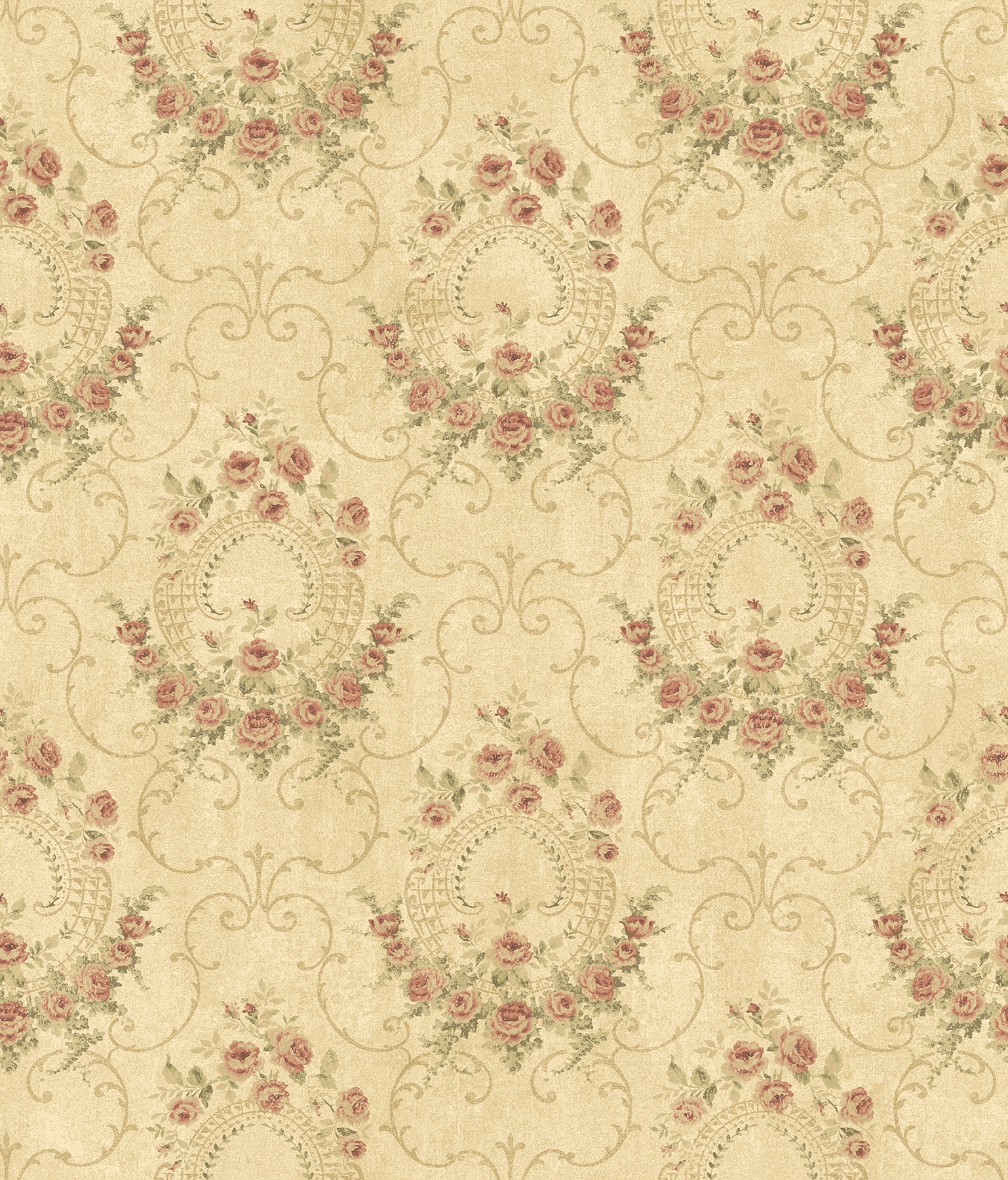 Chesapeake 3123-02124 Homestead 56.4-Sq. Feet Red Non-woven Damask Prepasted Water Activated Paste Wallpaper