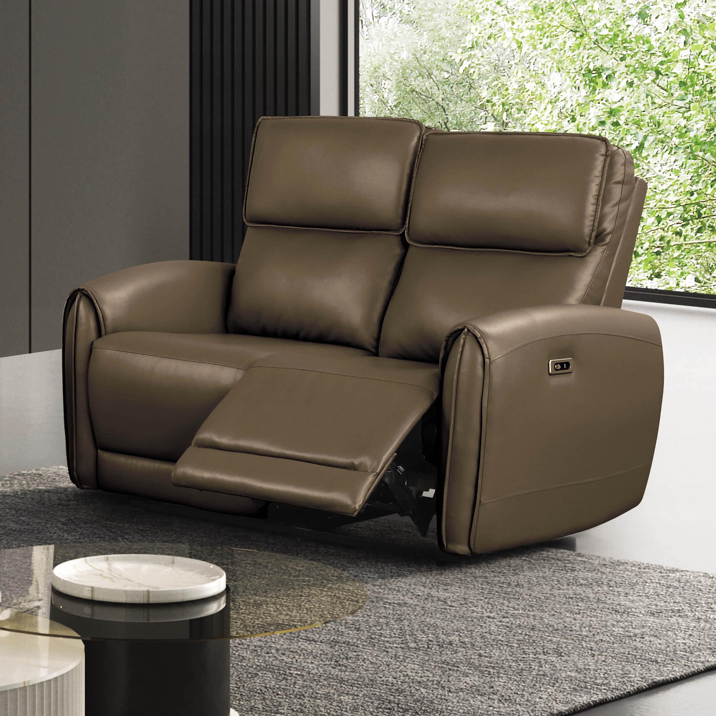 Furniture of America IDF-6012LBLV-PM Oremus 57-in Modern Light Brown Faux leather 2 -seater Reclining Loveseat