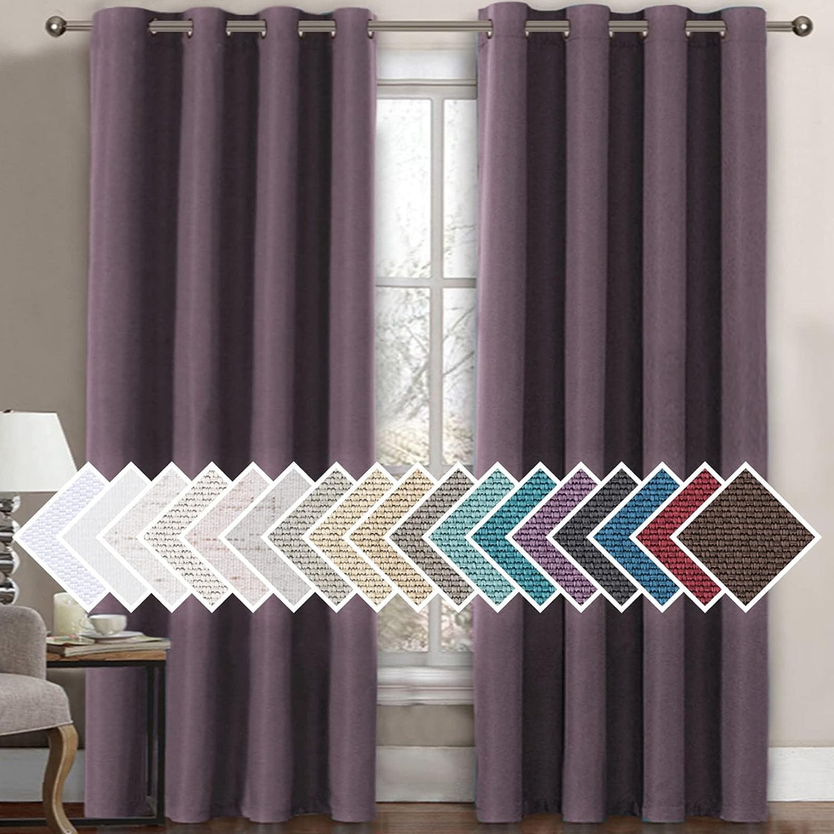 H.Versailtex GRLINEN5296C44 Premium Blackout Single Curtain Panel Grommet Top 52W x 96L Mauve